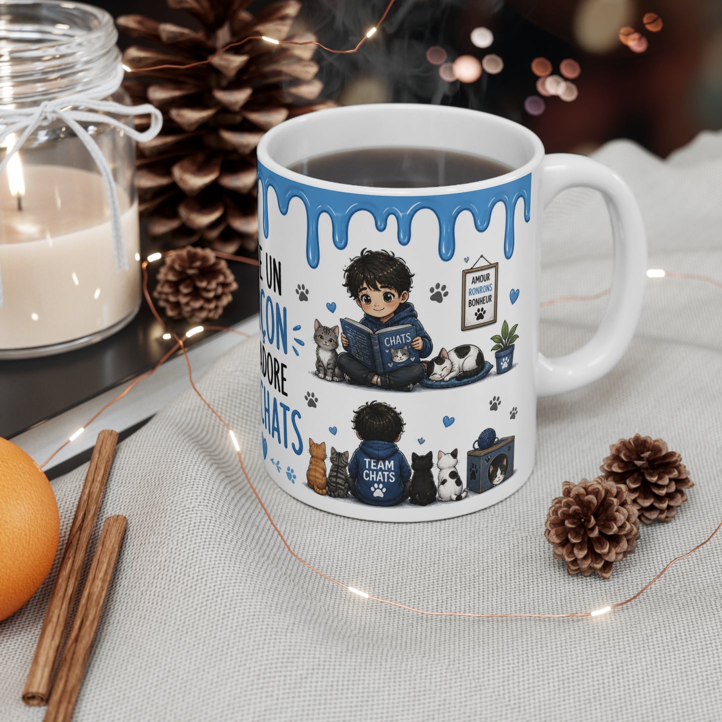 Tasse Juste Un Garçon Qui Adore Les Chats – Mug Chat Kawaii Garçon Passion Félin Cadeau Enfant Amateur de Chats Chaton 325ml