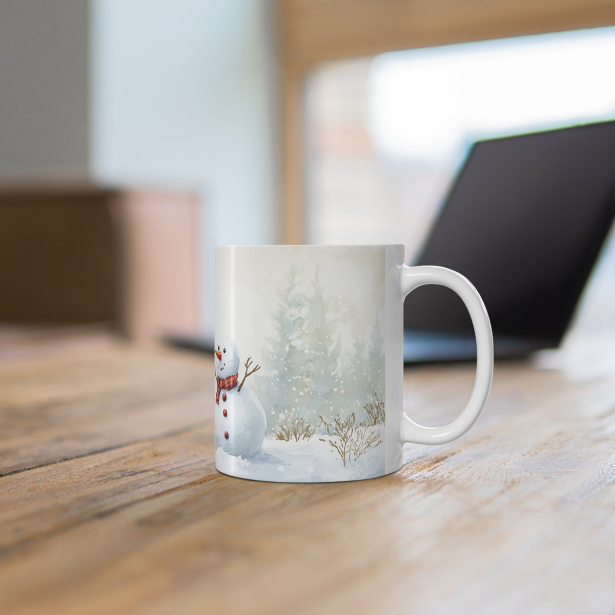 Mug Lapin et Bonhomme de Neige – Tasse de Noël Hiver Style Aquarelle – Cadeau Original Ambiance Enneigée Homme Femme