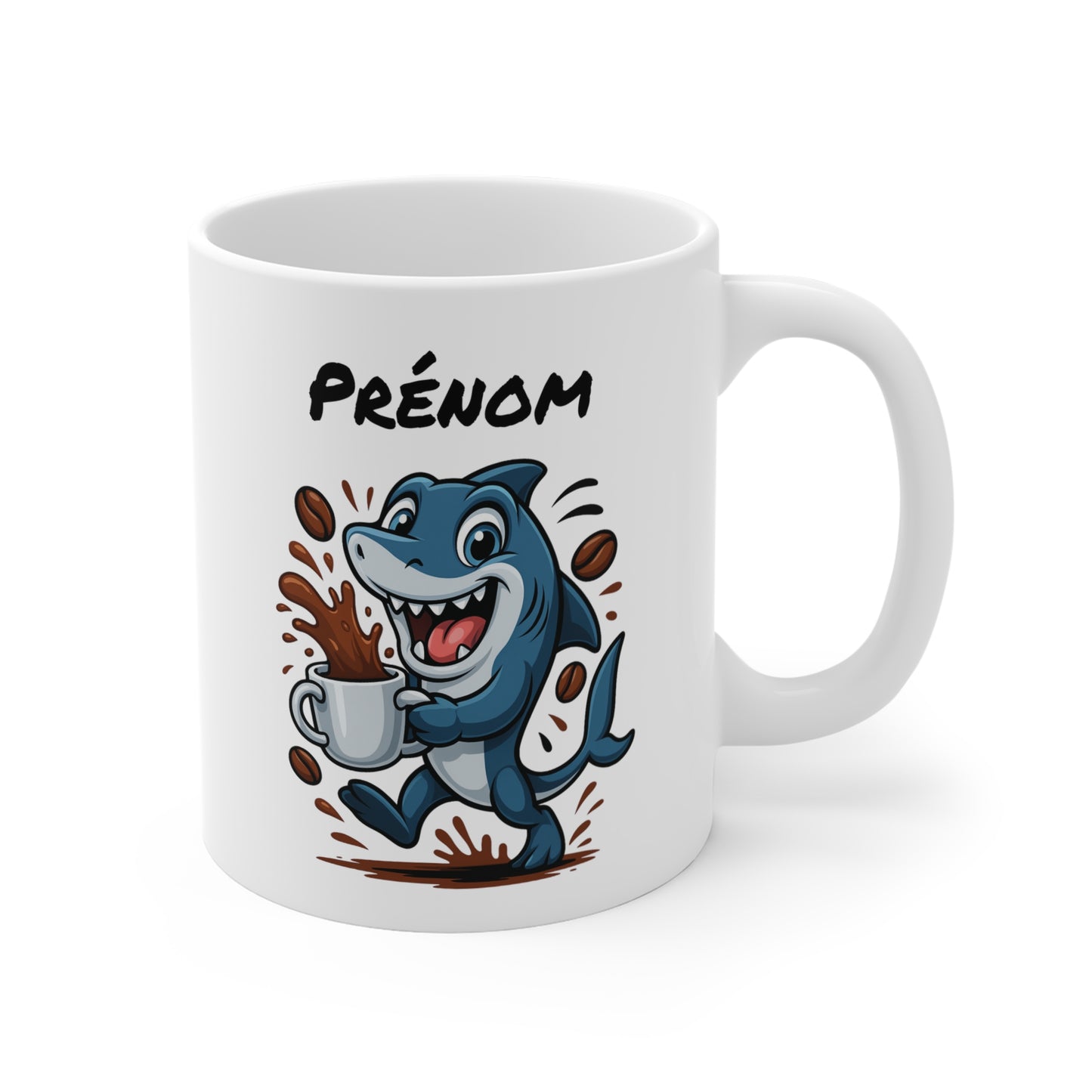 Tasse Personnalisable Requin Café – Mug Prénom Cartoon – Cadeau Original Amateur de Café 325ml
