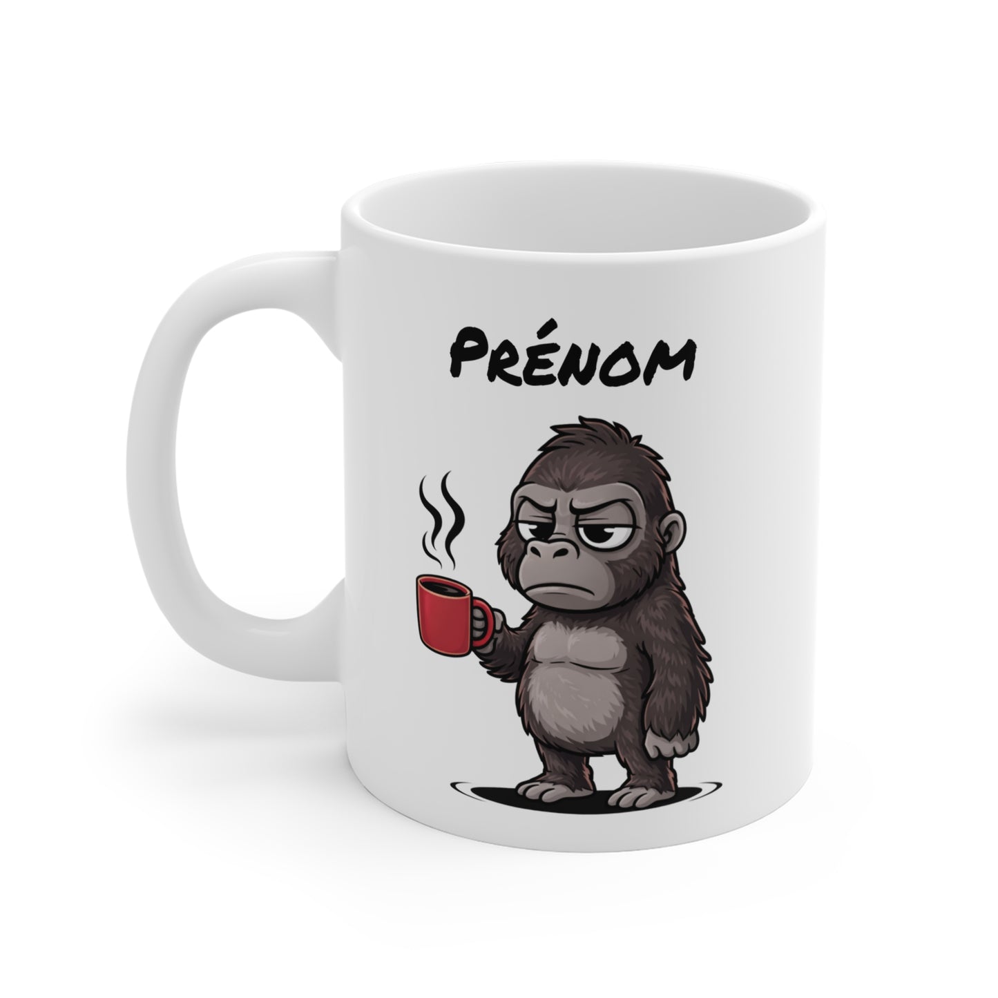 Mug Gorille Fatigué Personnalisable 325ml – Tasse Café Drôle Animal Humour Travail Bureau Réveil Difficile Prénom