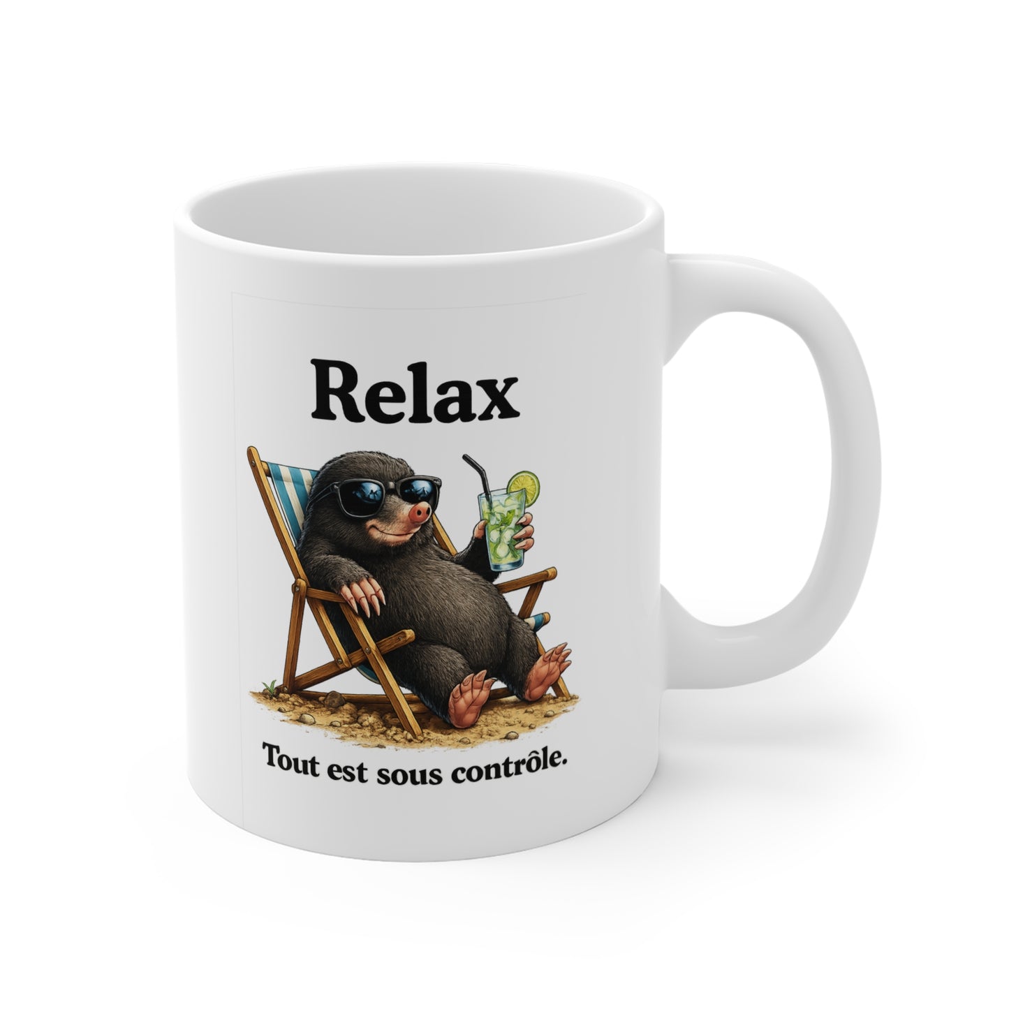 Mug Humoristique Taupe Relax – Tasse Café Détente Vacances – Cadeau Original Homme et Femme, Ami Collègue