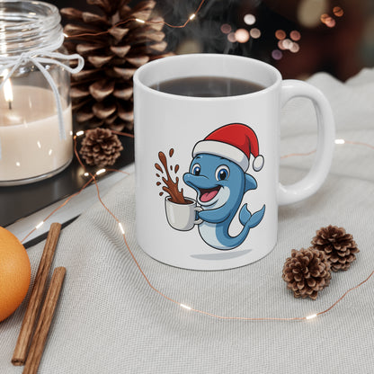 Mug Dauphin Noël 325ml – Tasse Céramique Mignonne avec Bonnet Rouge – Cadeau Fêtes Original