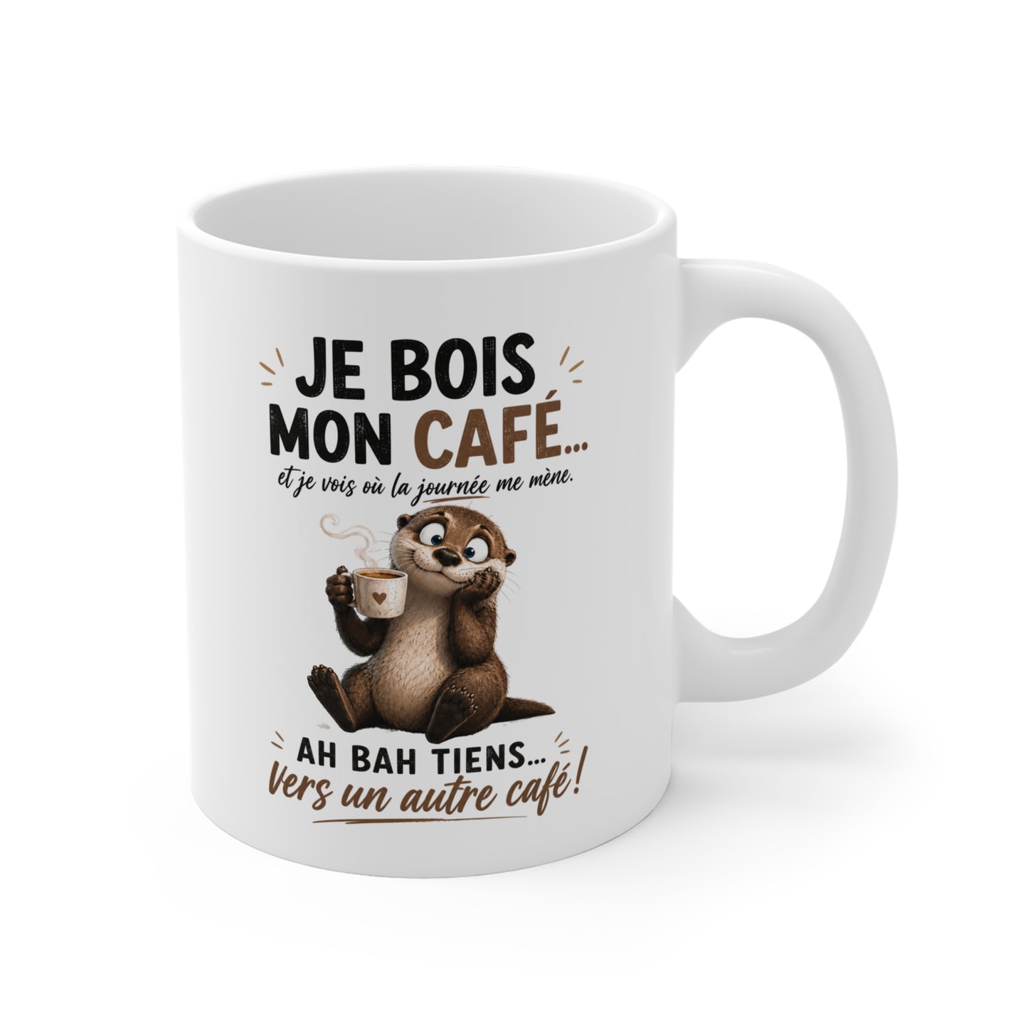 Tasse Je Bois Mon Café Vers Un Autre Café – Mug Loutre Drôle Caféine – Cadeau Homme Femme 325ml