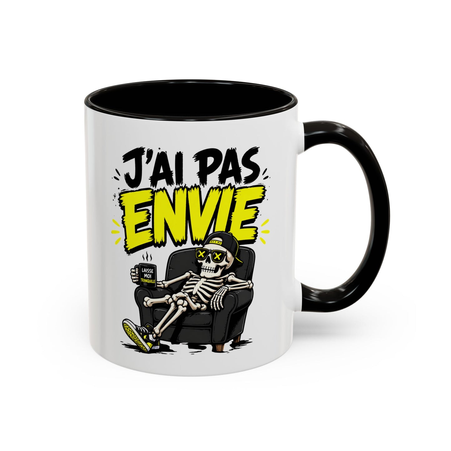 Mug Drôle J’ai Pas Envie – Tasse Humoristique avec Squelette Détendu – Cadeau Humour Bureau Café 325ml