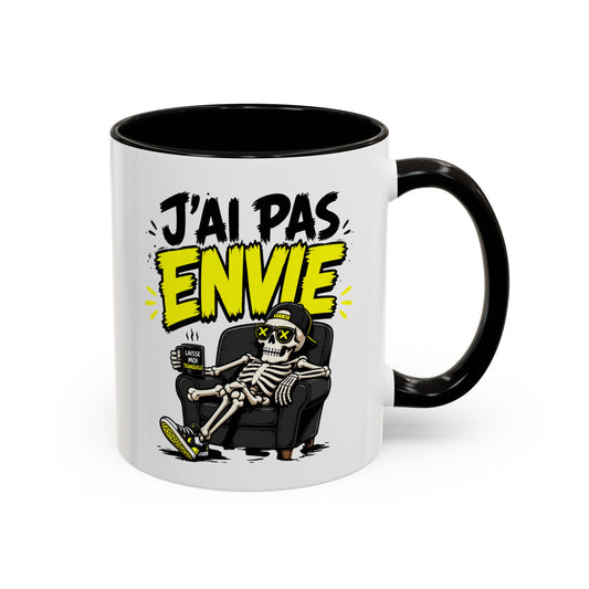 Mug Drôle J’ai Pas Envie – Tasse Humoristique avec Squelette Détendu – Cadeau Humour Bureau Café 325ml