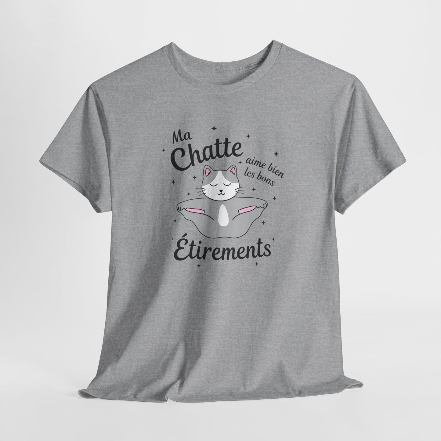 Tee-Shirt Chat Humour Femme – Félin Yoga Étirements – Cadeau Original Drôle pour Amoureuse des Chats
