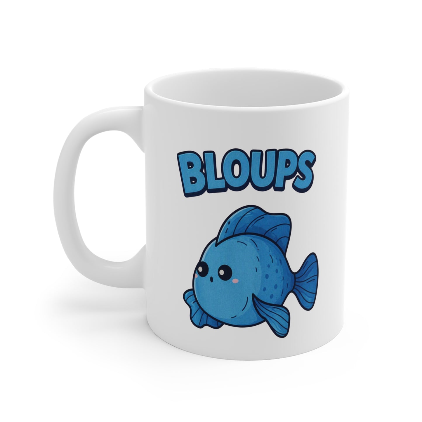 Tasse Bloups Poisson Kawaii – Mug Animal Marin Mignon Bleu – Cadeau Humour Enfant Homme Femme 325ml