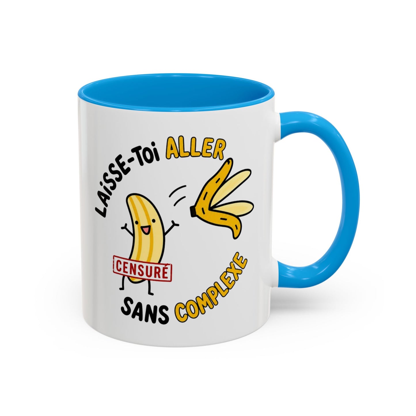 Mug Humour Banane – Laisse-Toi Aller Sans Complexe – Tasse Drôle et Décalée Cadeau Original Fun Céramique 325ml Noir Jaune