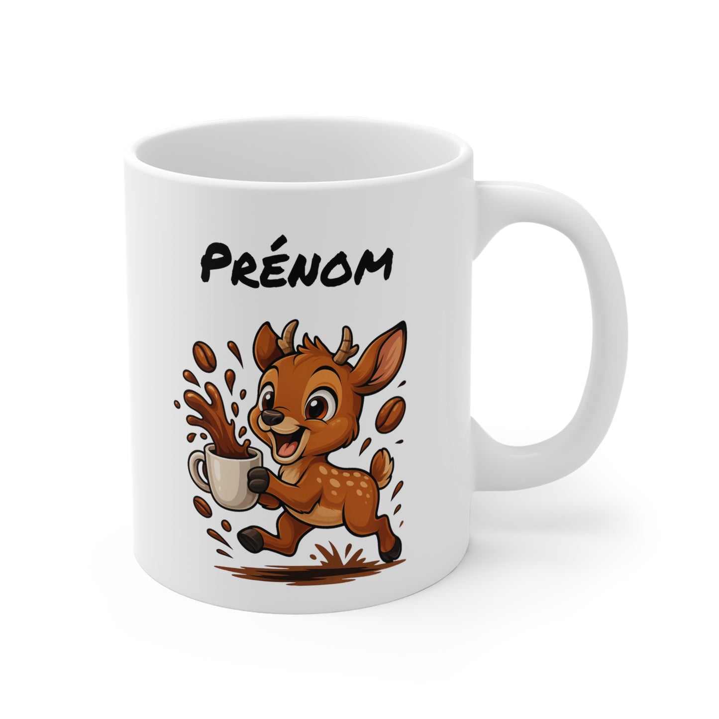 Mug Biche Personnalisable – Tasse Cerf Mignon en Céramique 325ml avec Prénom – Café et Forêt