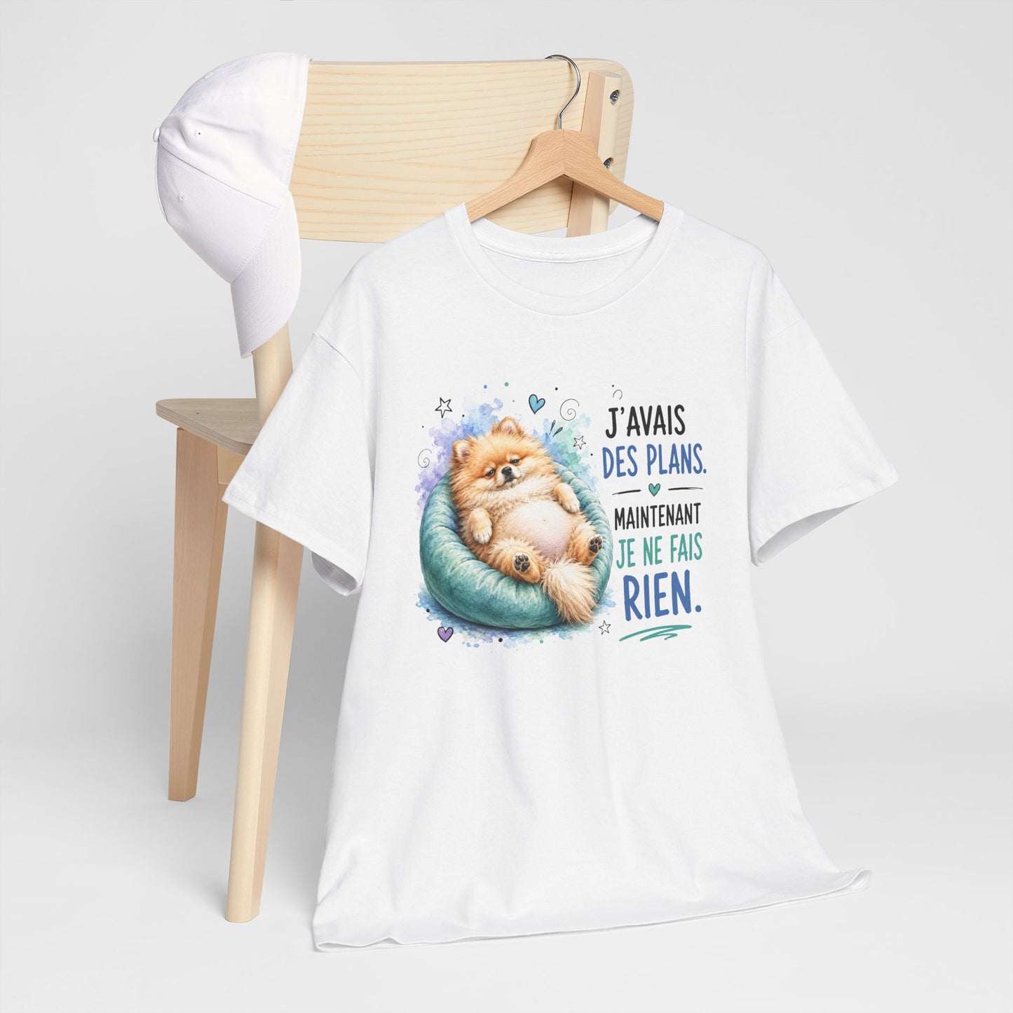 Tee-Shirt Humour Homme et Femme – Spitz Nain Chien Drôle Fatigué Paresse – Idée Cadeau Original Anniversaire