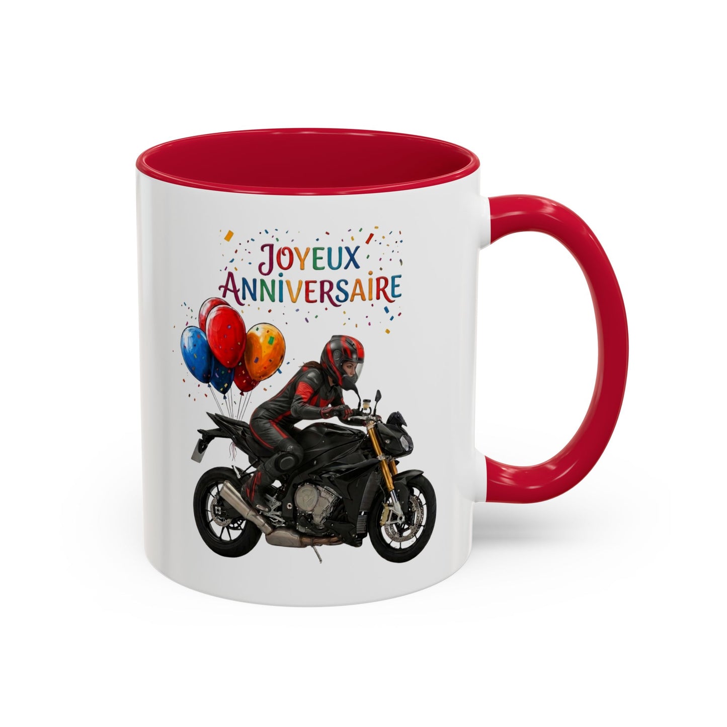 Mug Anniversaire Motarde Femme – Tasse Moto Sportive – Idée Cadeau Original Passionnée de Moto et Motocyclisme Noir Bleu Rouge