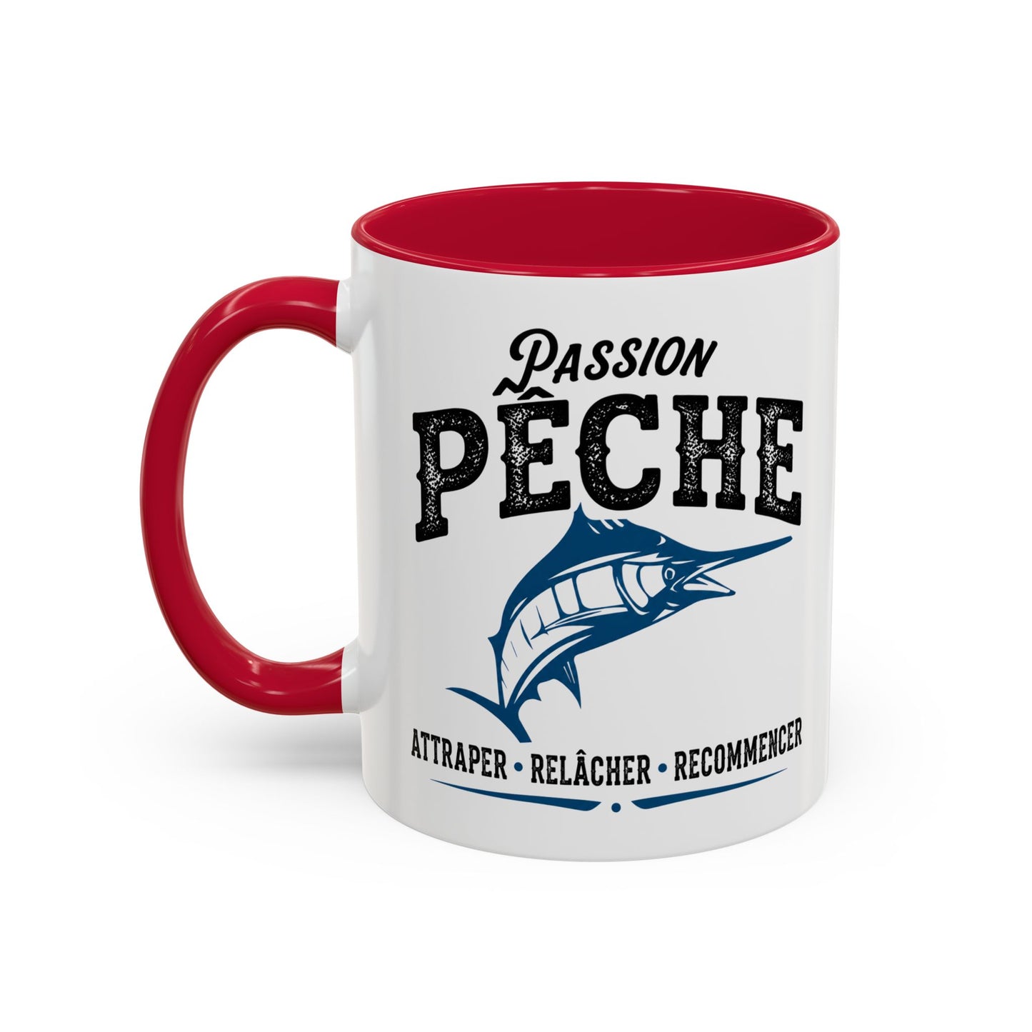 Mug Pêche Espadon – Tasse Pêcheur Passionné – Idée Cadeau Homme Amateur Poisson Mer – 325 ml Noir Bleu Rouge