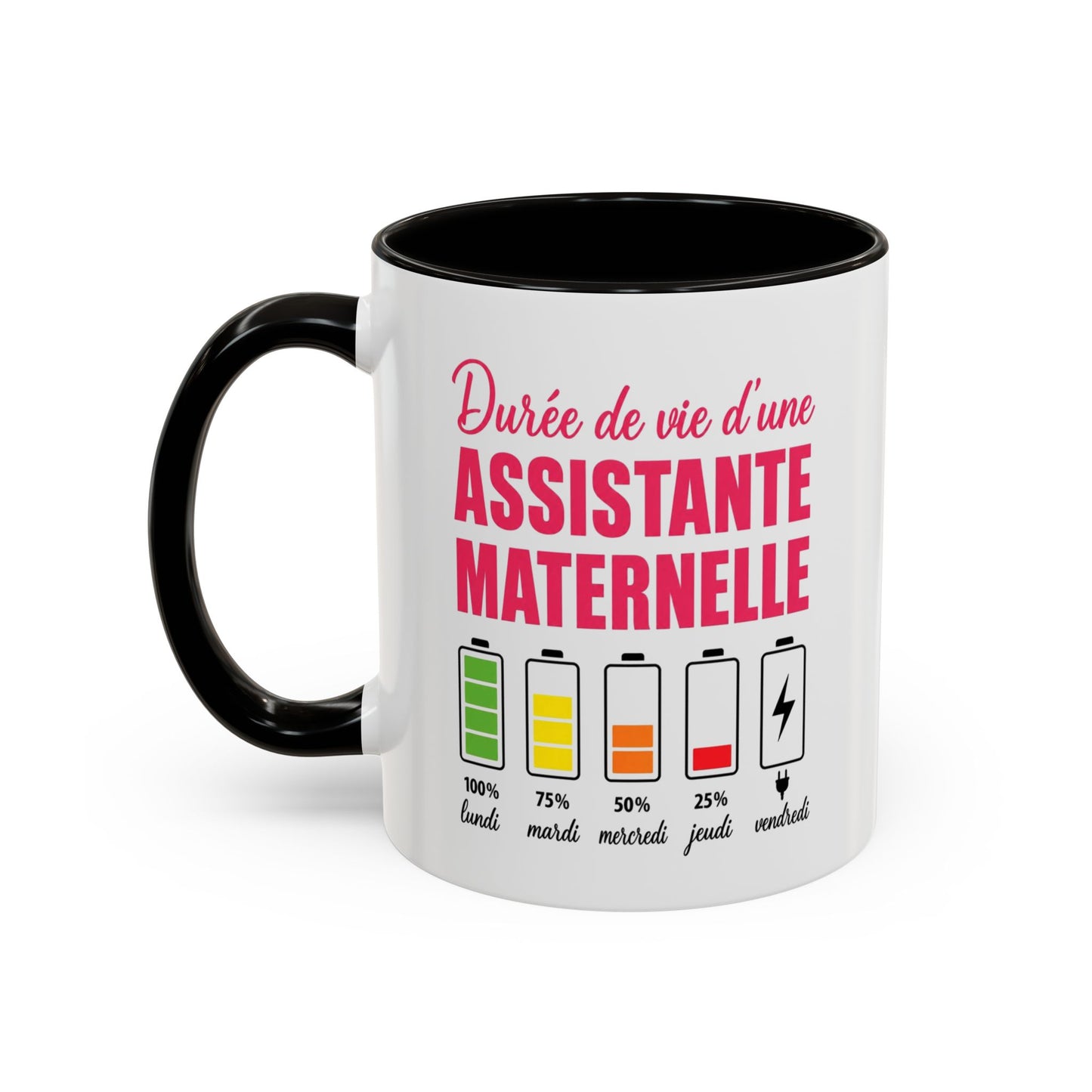 Mug Assistante Maternelle – Tasse Drôle Durée de Vie Batterie – Cadeau Humoristique Nounou et Garde d’Enfant 325ml