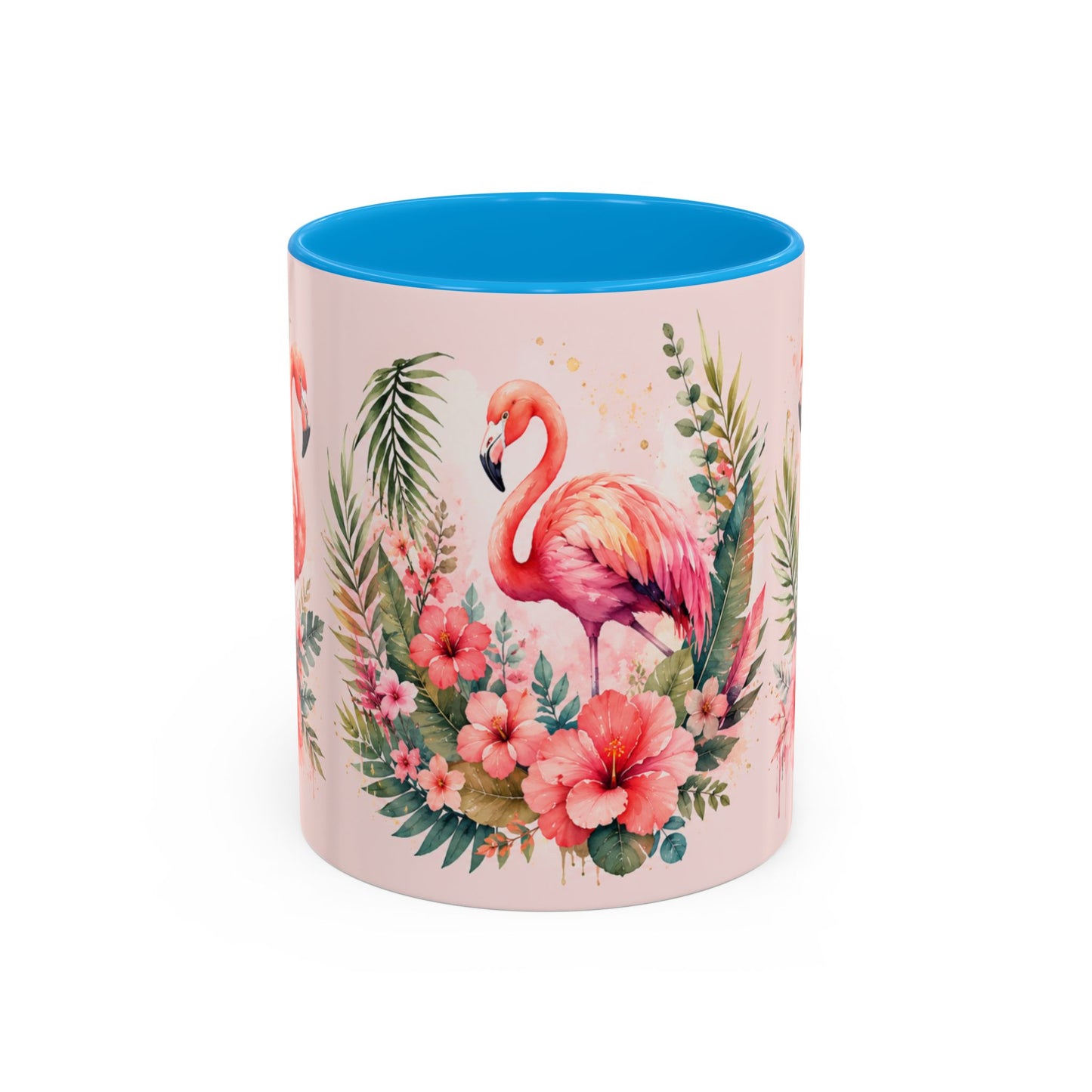 Tasse Flamant Rose Tropical – Mug Floral Aquarelle Rose Pastel – Cadeau Femme Nature 325ml