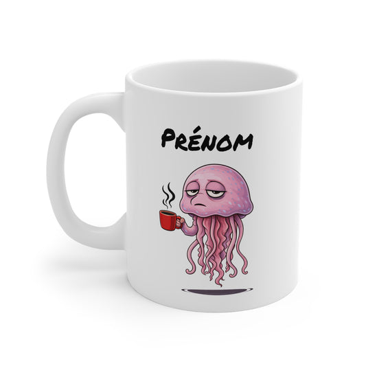 Tasse Méduse avec Café – Mug Animal Marin Humoristique Fatigue – Illustration Cartoon 325ml – Cadeau Original et Fun