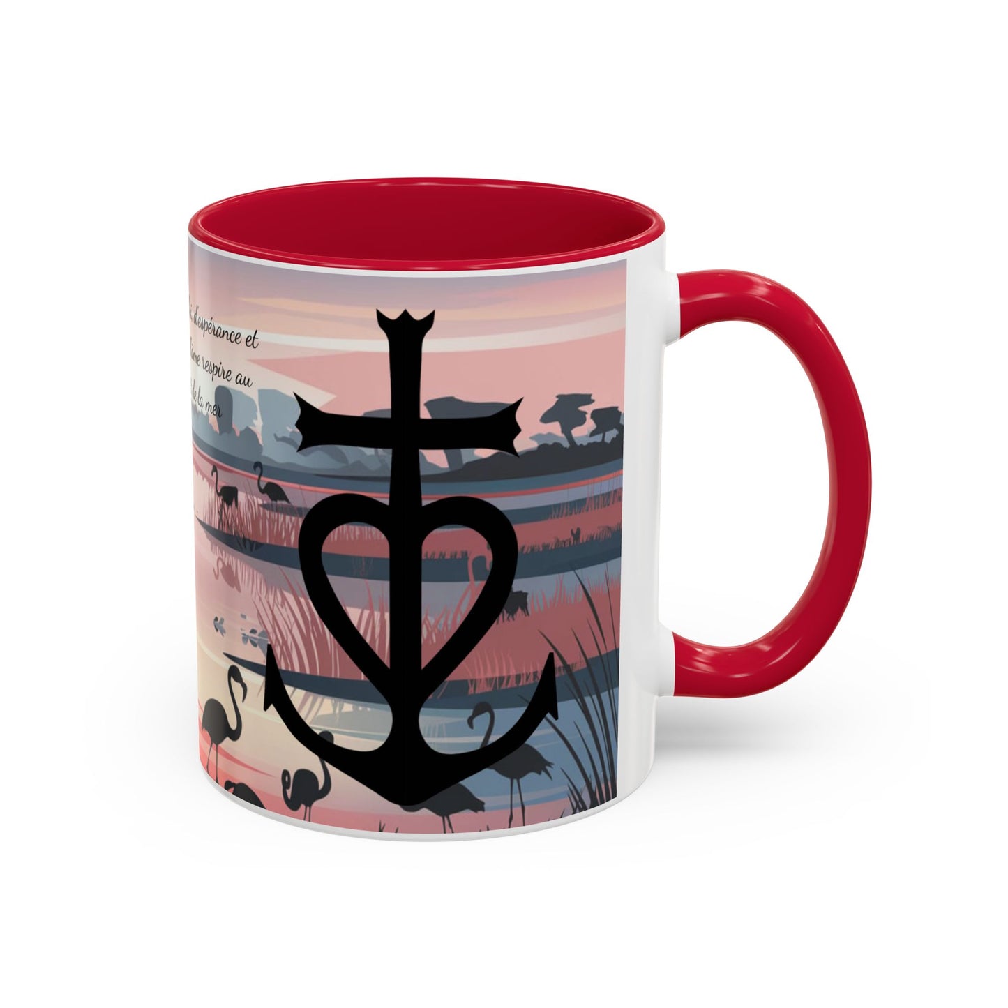 Mug Camargue Foi Espérance Charité – Tasse Croix Camarguaise Flamants Roses Chevaux – Cadeau Tradition Camarguaise 325ml