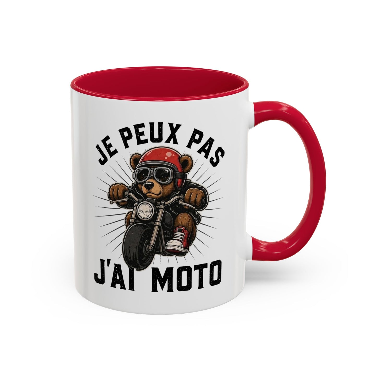 Mug Je Peux Pas J’ai Moto – Tasse Ours Motard Drôle Vintage – Cadeau Original Passionné de Moto et Biker – Céramique 325ml Noir Bleu Rouge