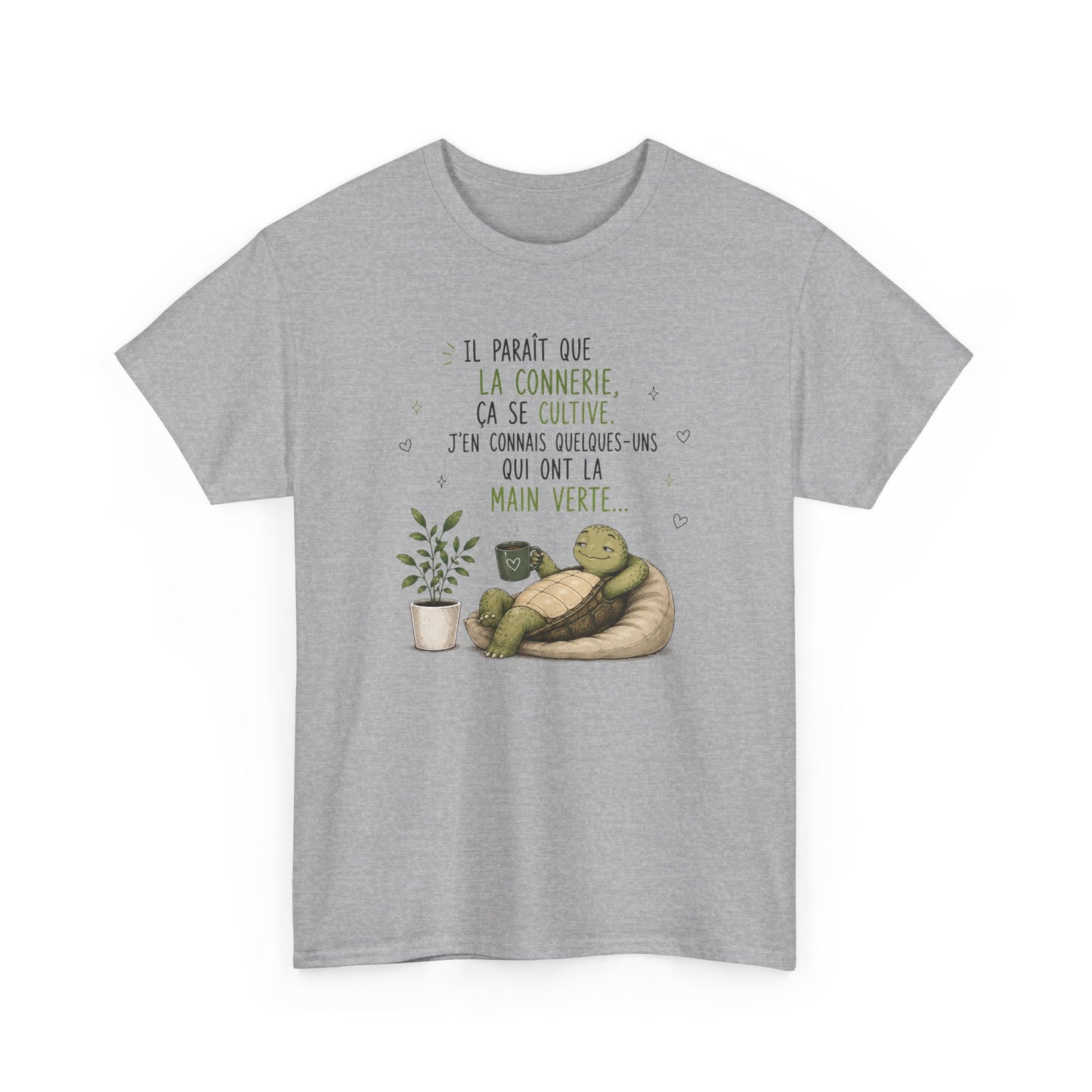 Tee-Shirt Humour Homme et Femme – Tortue Drôle Jardinage Main Verte – Idée Cadeau Original Animal Amusant Anniversaire