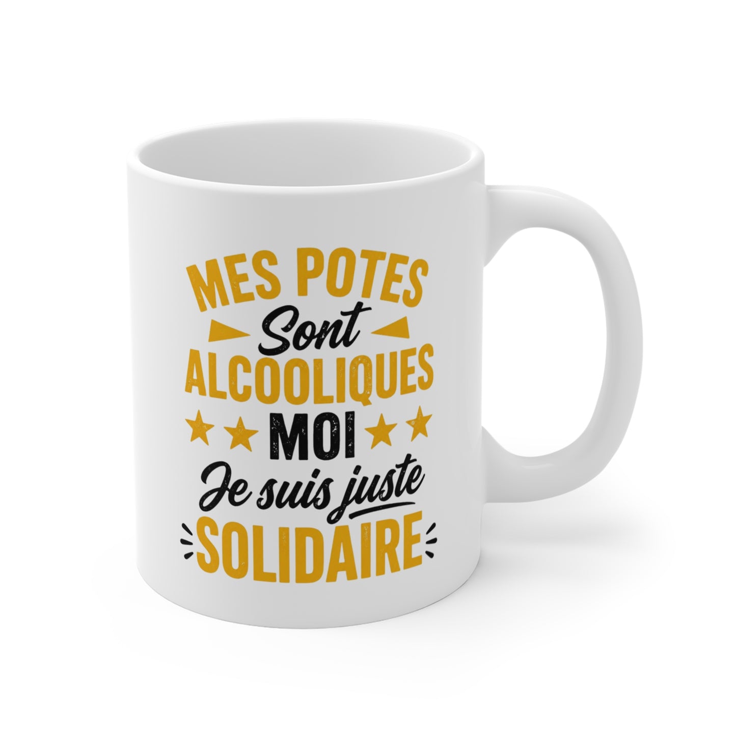 Tasse Humour Apéro – Mug Mes Potes Sont Alcooliques Moi Je Suis Juste Solidaire – Cadeau Drôle Ami Collègue 325ml