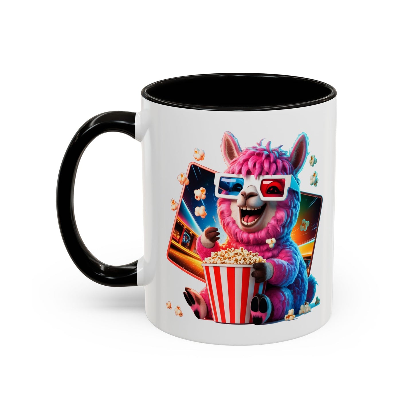 Mug Lama Rigolo Cinéma – Tasse Design avec Popcorn et Lunettes 3D – Cadeau Original 325ml