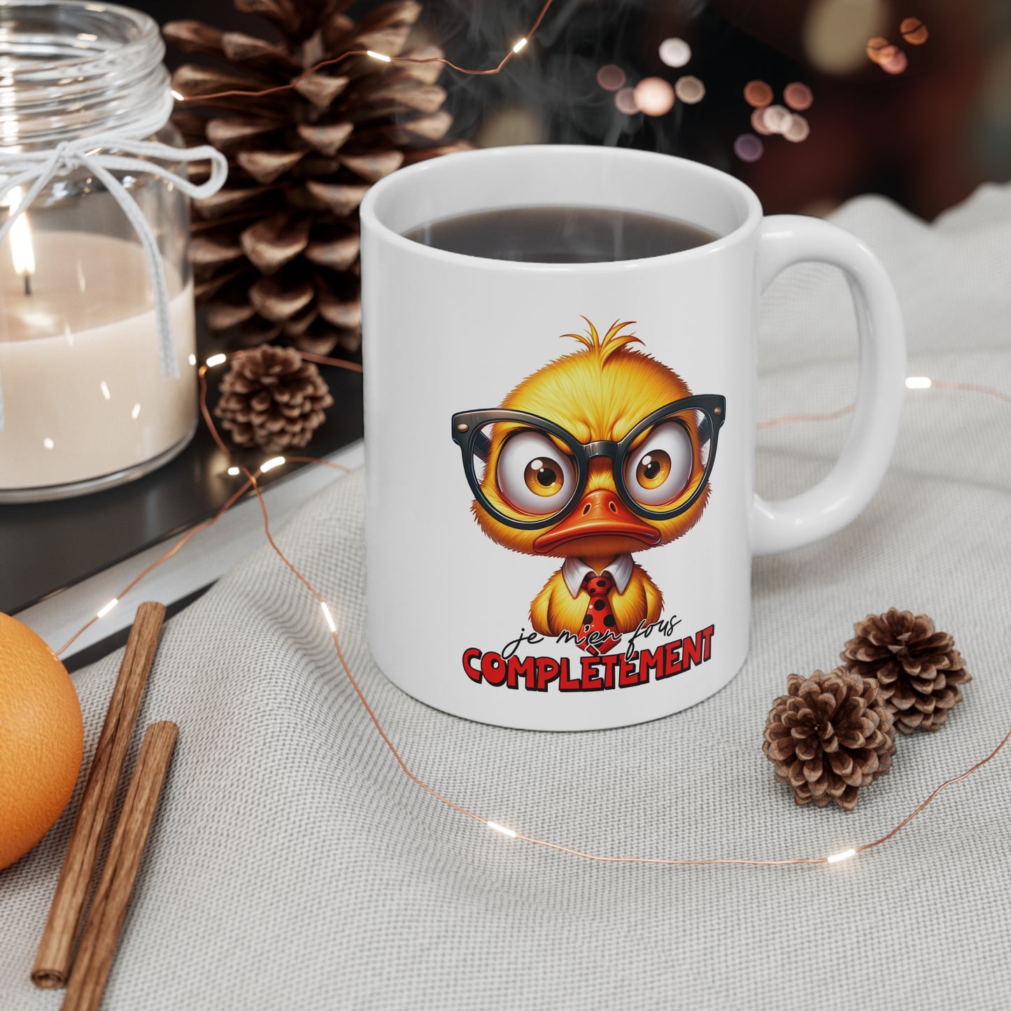 Tasse Je M’En Fous Complètement – Mug Canard Humour Drôle – Cadeau Homme Femme 325ml