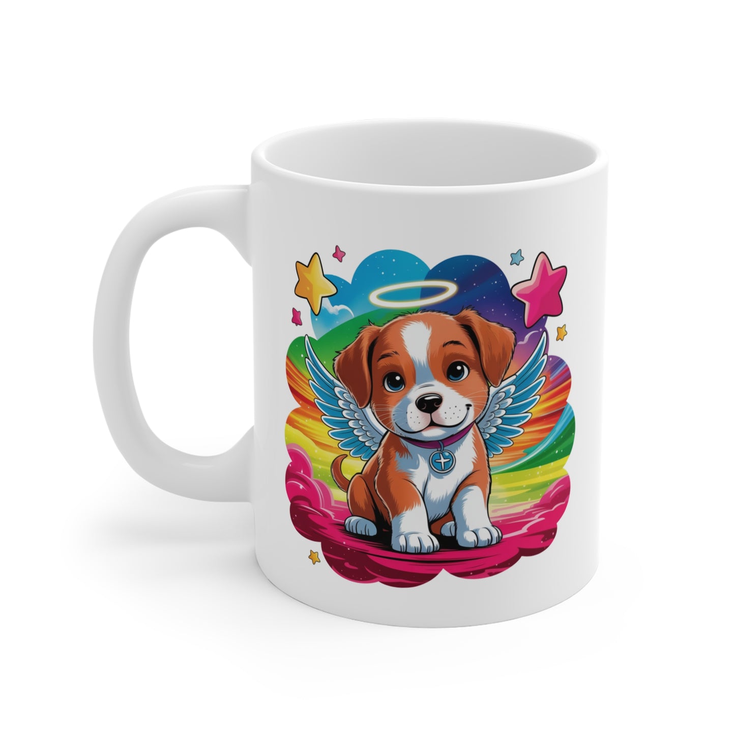 Tasse Chiot Ange Kawaii – Mug Chien Mignon avec Ailes et Halo – Design Coloré Arc-en-Ciel – Cadeau Original Amoureux des Chiens – Céramique 325ml