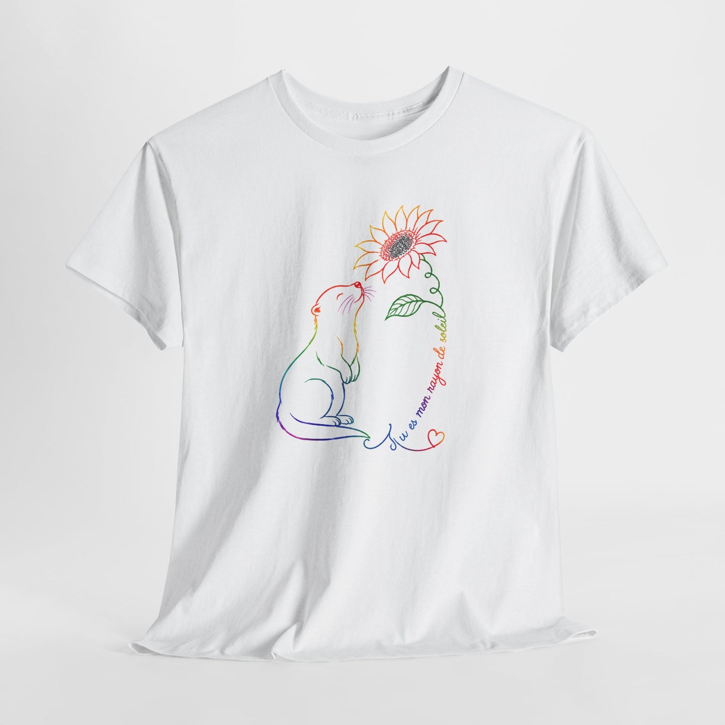 Tee Shirt Femme Loutre Tournesol Multicolore Animal Nature Fleur Cadeau Amoureuse des Loutres Original