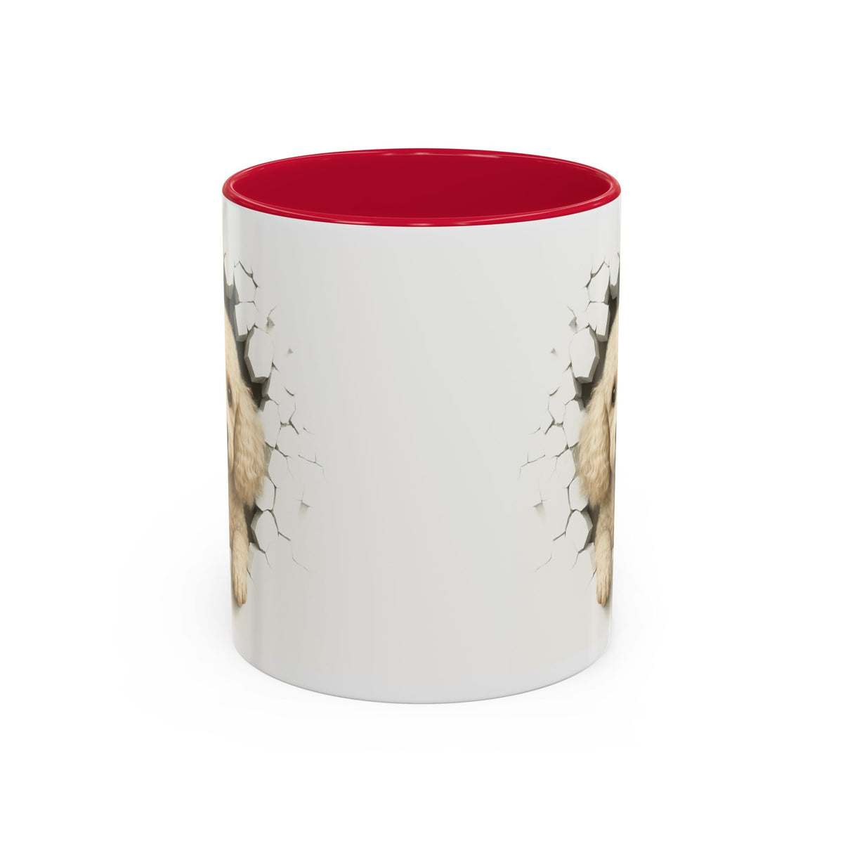 Mug Caniche Beige Effet Mur Cassé – Tasse Chien 3D Trompe-l’œil – Cadeau Original Amoureux des Caniches noir bleu rouge