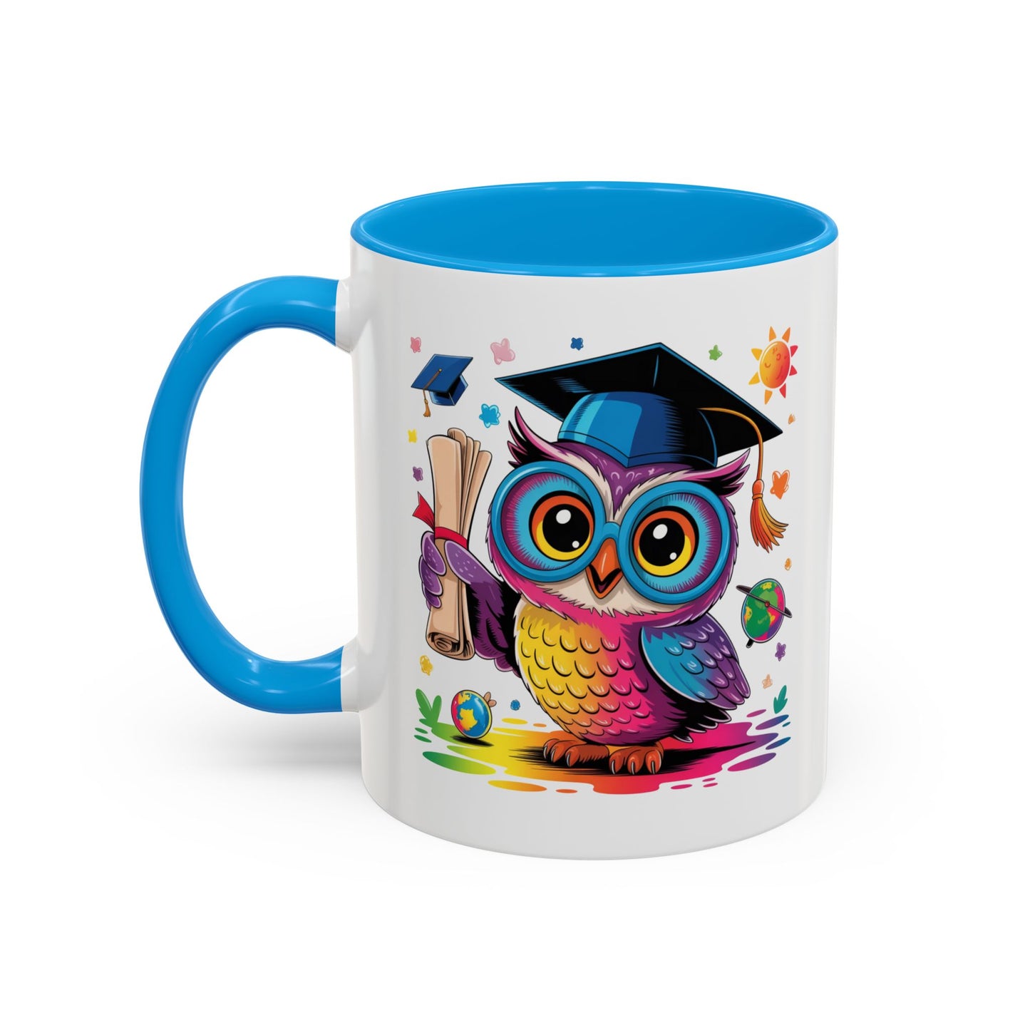 Mug Hibou Diplômé – Tasse Chouette Colorée avec Diplôme et Mortier – Cadeau Étudiant 325ml