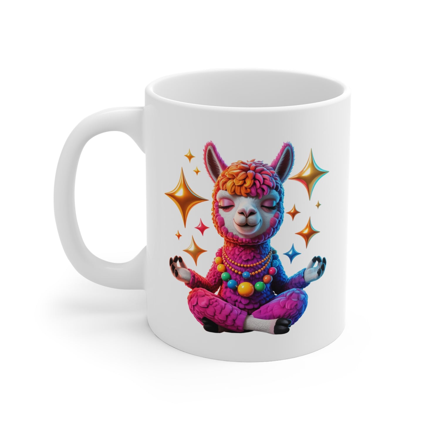 Mug Lama Kawaii Zen – Tasse Alpaga Méditation Arc-en-Ciel – Design Animal Relaxant et Spirituel – Cadeau Original pour Yoga, Méditation et Fans d’Animaux Mignons – Céramique 325ml