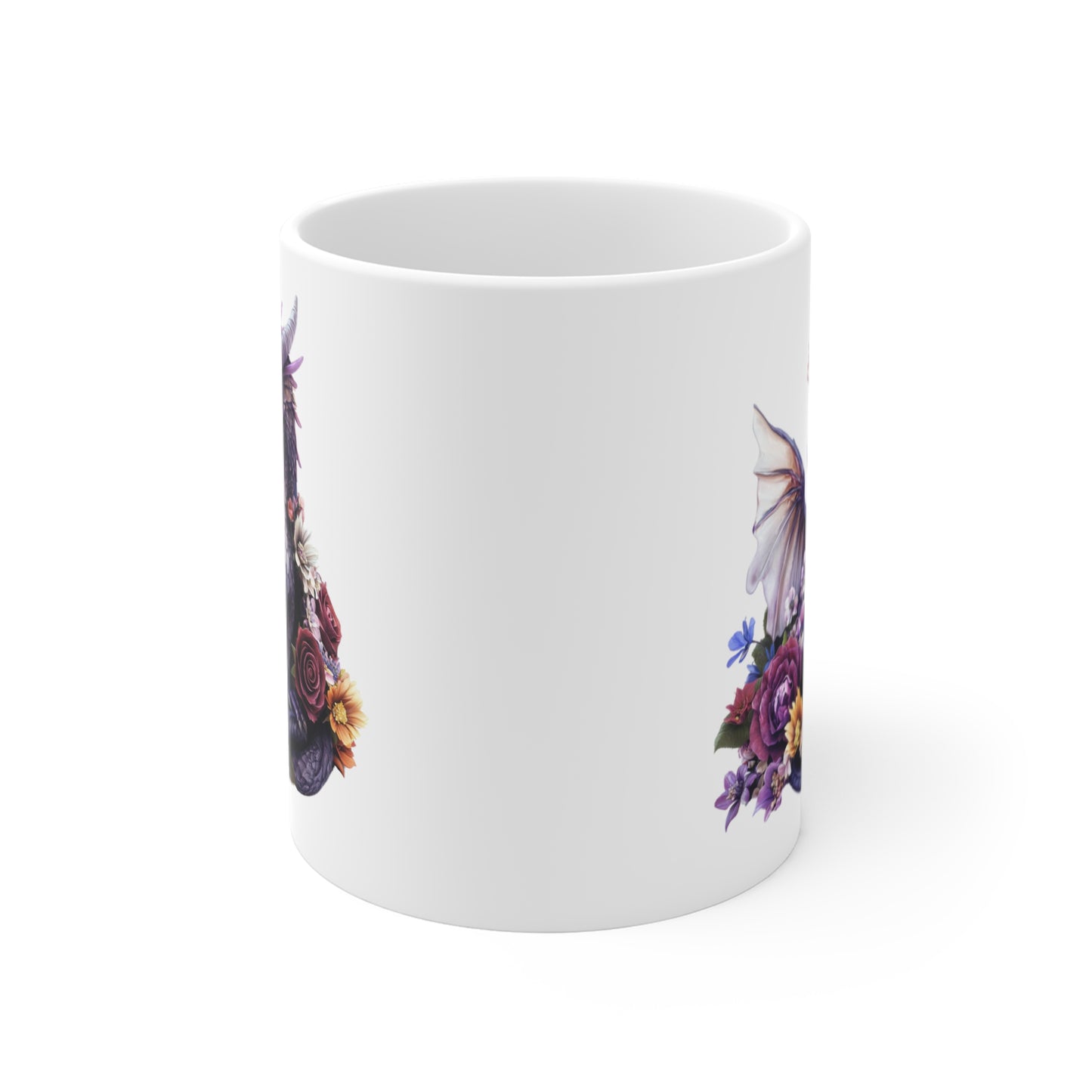 Tasse Dragon Violet et Fleurs – Mug Céramique 325 ml – Univers Fantasy, Féérique et Magique