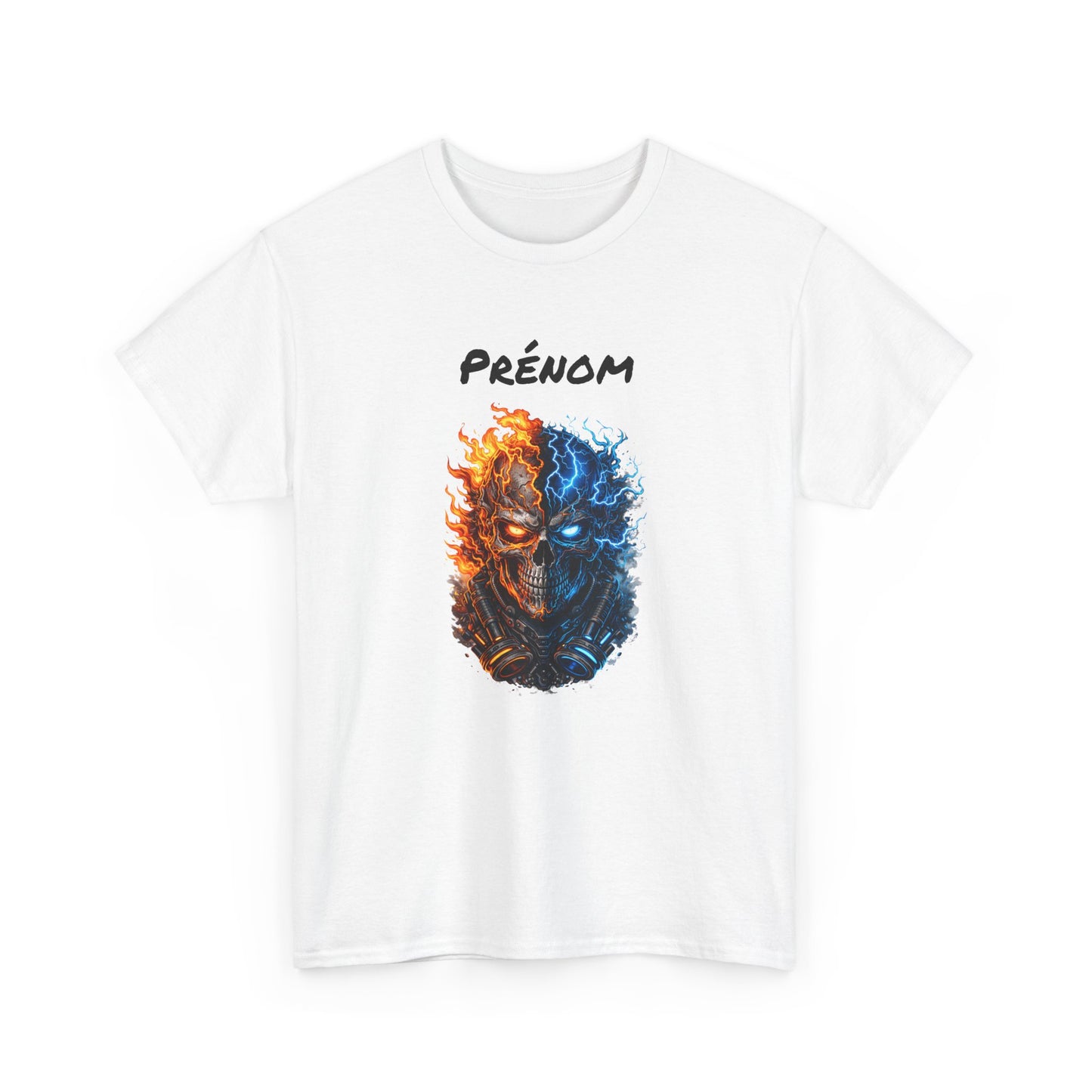 T-Shirt Skull Feu et Glace Personnalisé Personnalisable – Tête de Mort Gamer avec Prénom – Style Dark