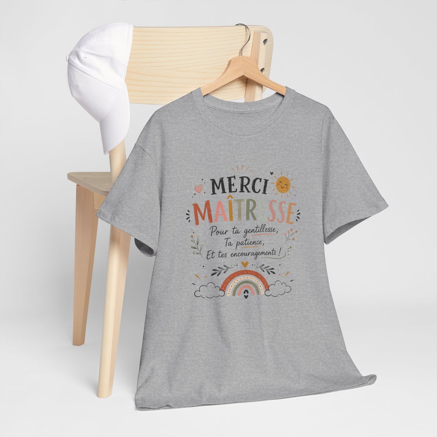 Tee Shirt Merci Maîtresse – Cadeau Remerciement Fin d’Année École Primaire – T-Shirt Femme Enseignante Gentillesse Patience