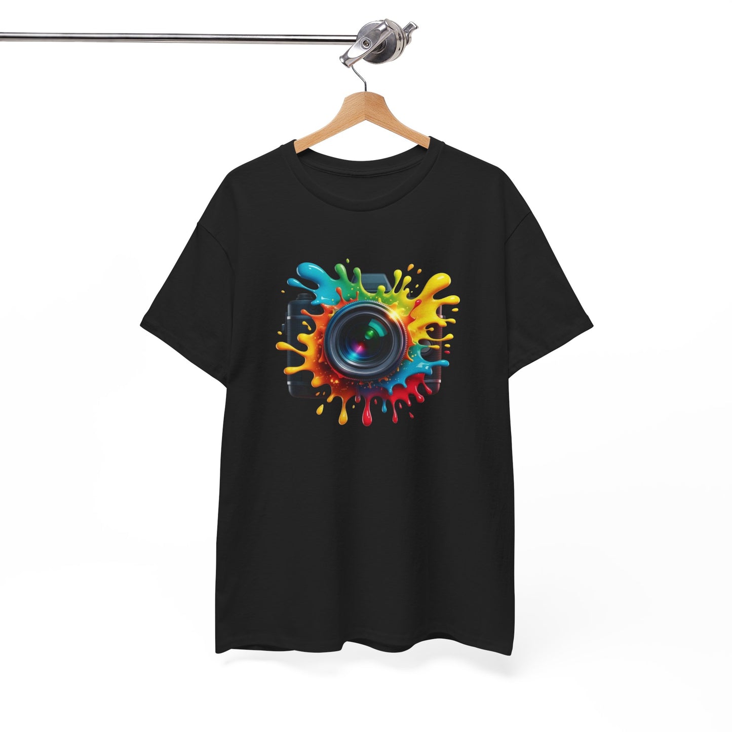 T-Shirt Photographie Appareil Photo Coloré – Tee Shirt Camera Splash Art – Cadeau Photographe Original Noir Blanc Gris