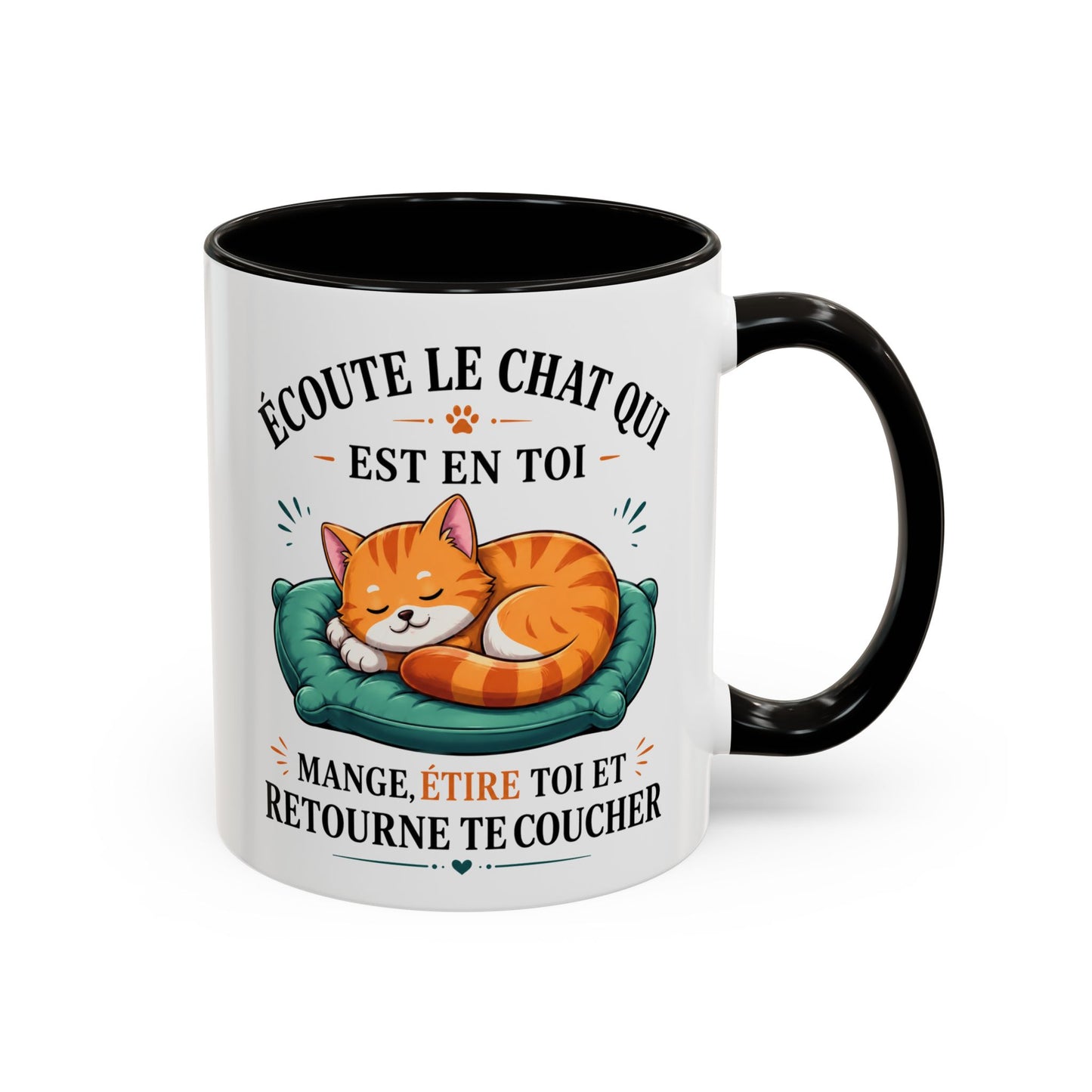 Tasse Écoute Le Chat Qui Est En Toi – Mug Chat Humoristique et Relax – Cadeau Femme Homme Amoureux des Chats 325ml