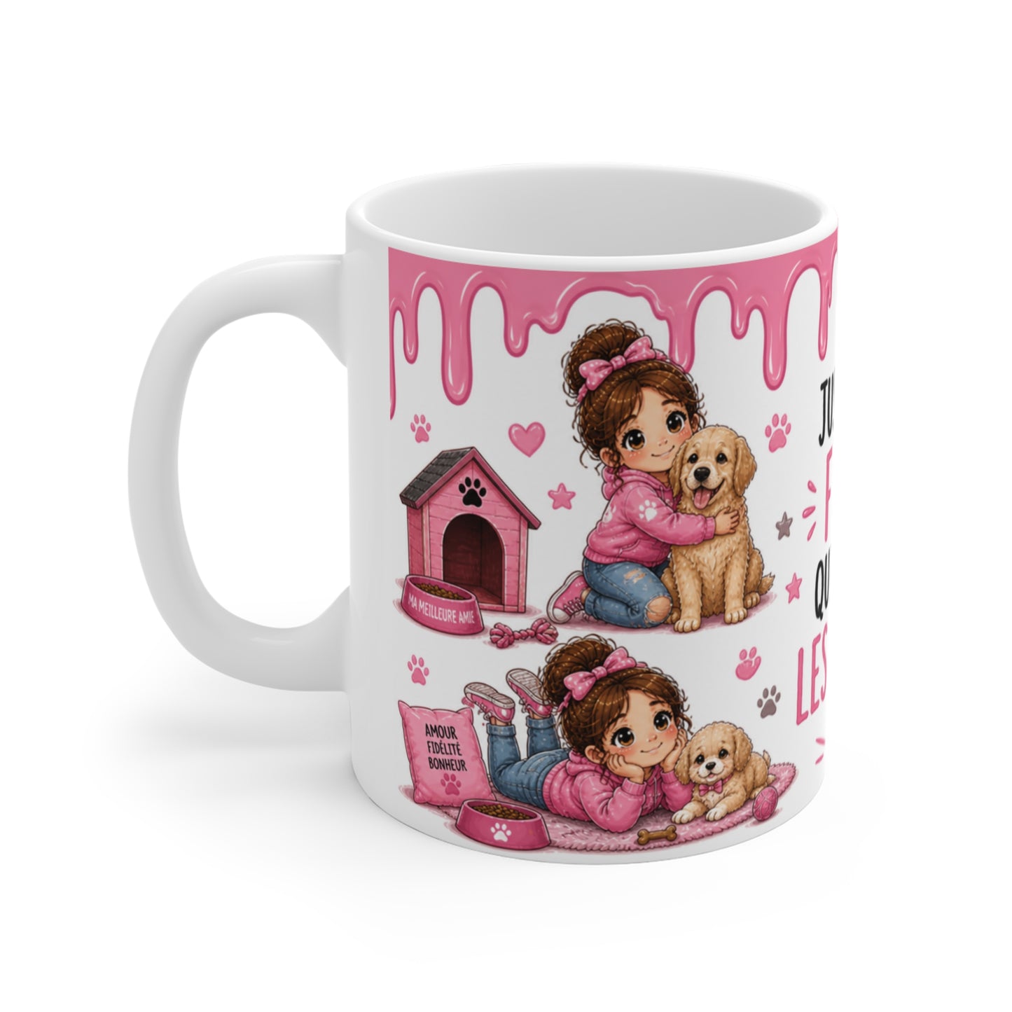 Tasse Juste Une Fille Qui Adore Les Chiens – Mug Chien Fille Passion Chiot Cadeau Amoureuse des Chiens Femme Enfant 325ml