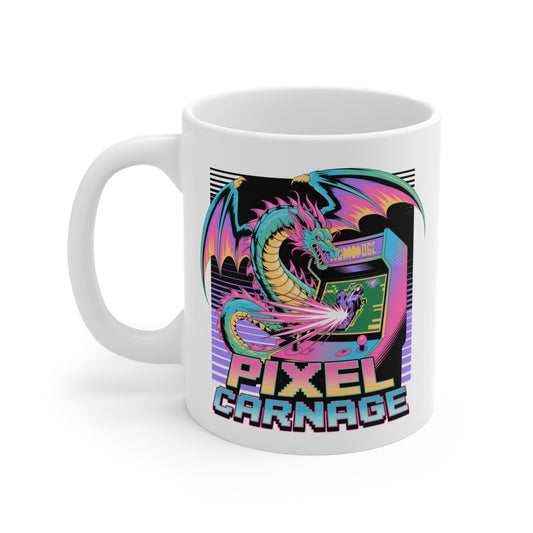 Tasse Gaming 325ml – Mug Pixel Carnage Dragon – Cadeau Geek Rétro Arcade Jeu Vidéo Céramique