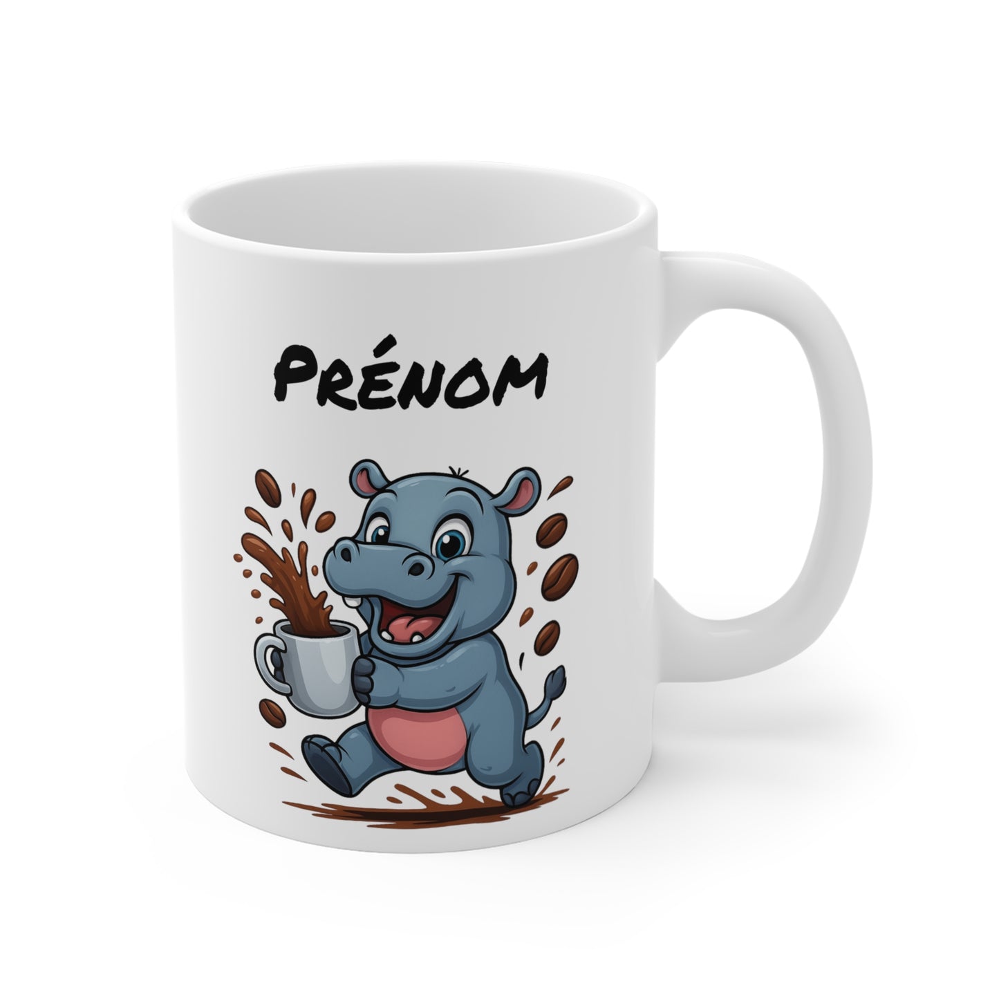 Tasse Personnalisable Hippopotame Café – Mug Prénom Animal Cartoon Céramique 325ml – Cadeau Original Mignon