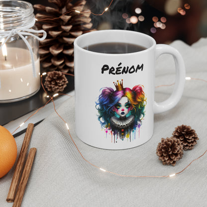 Mug Personnalisé Clown Gothique Coloré 325ml – Tasse Céramique Prénom Design Pop Art Horreur – Cadeau Original Halloween