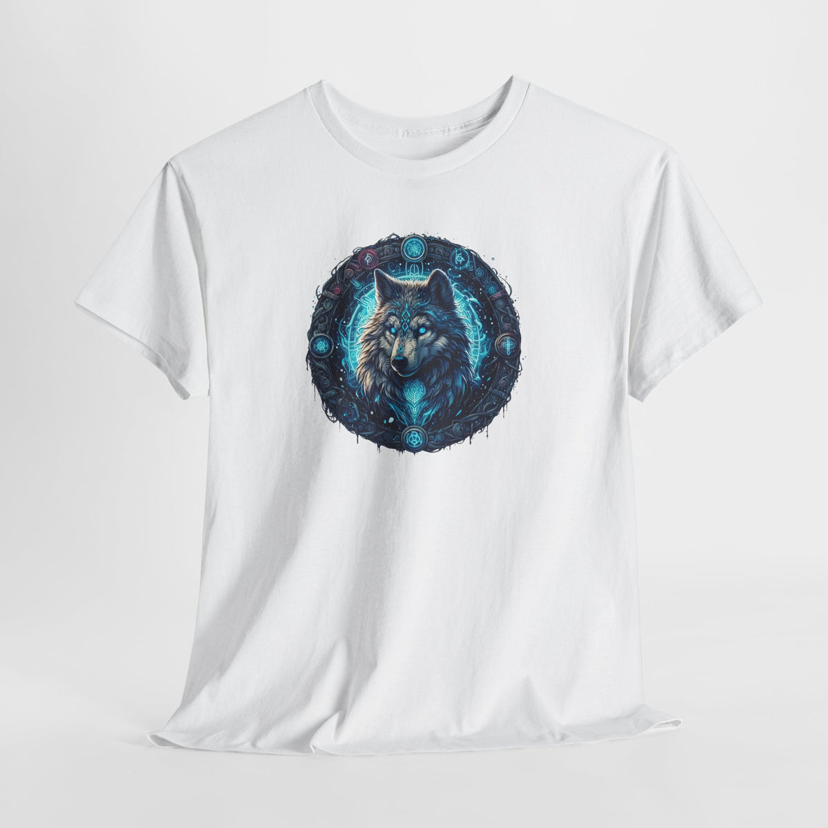 Tee Shirt Loup Mystique Homme Femme – T-Shirt Loup Yeux Bleus Symboles – Design Fantastique Nordique