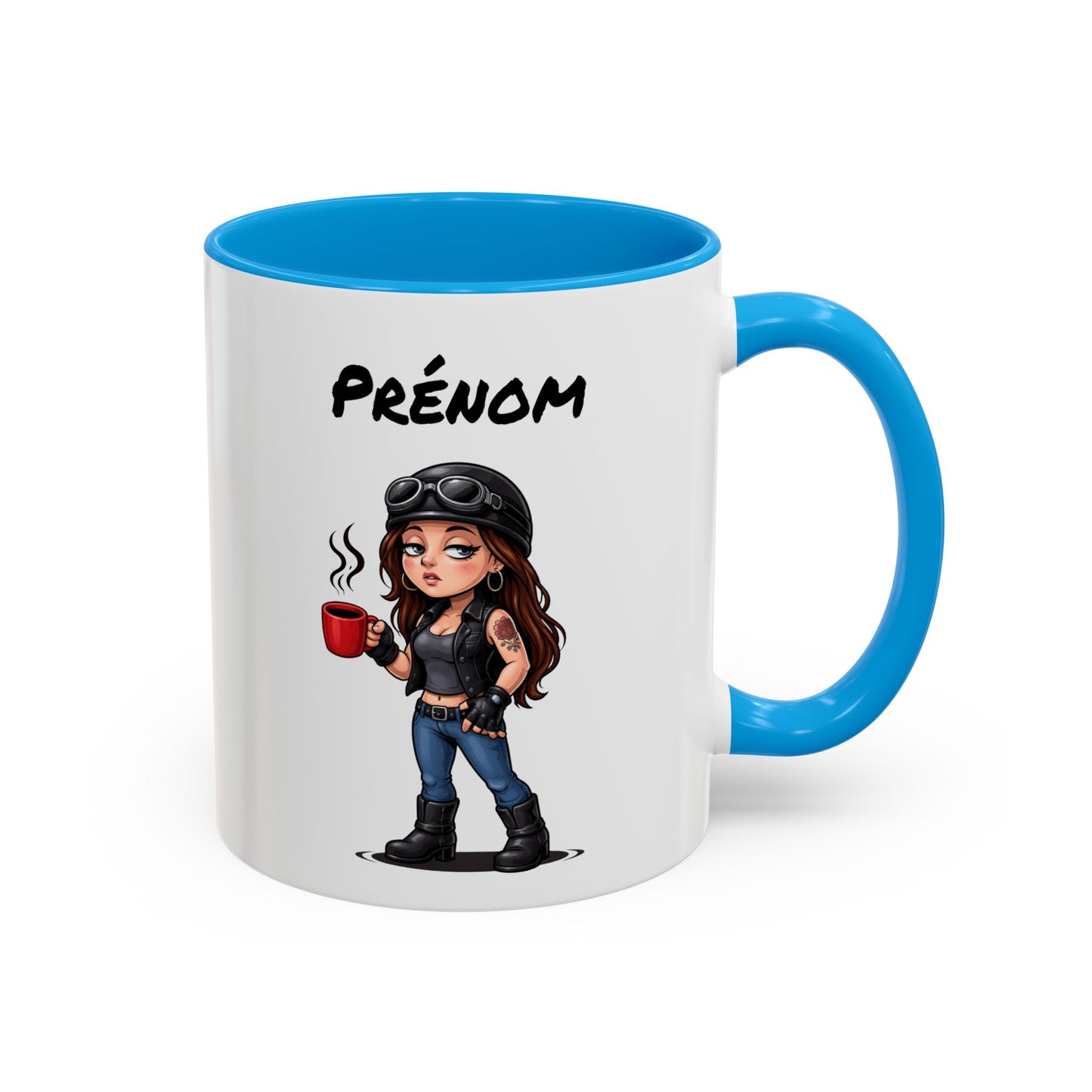 Tasse Motarde avec Café – Mug Femme Biker Style Rock – Illustration Motarde Casque Moto 325ml