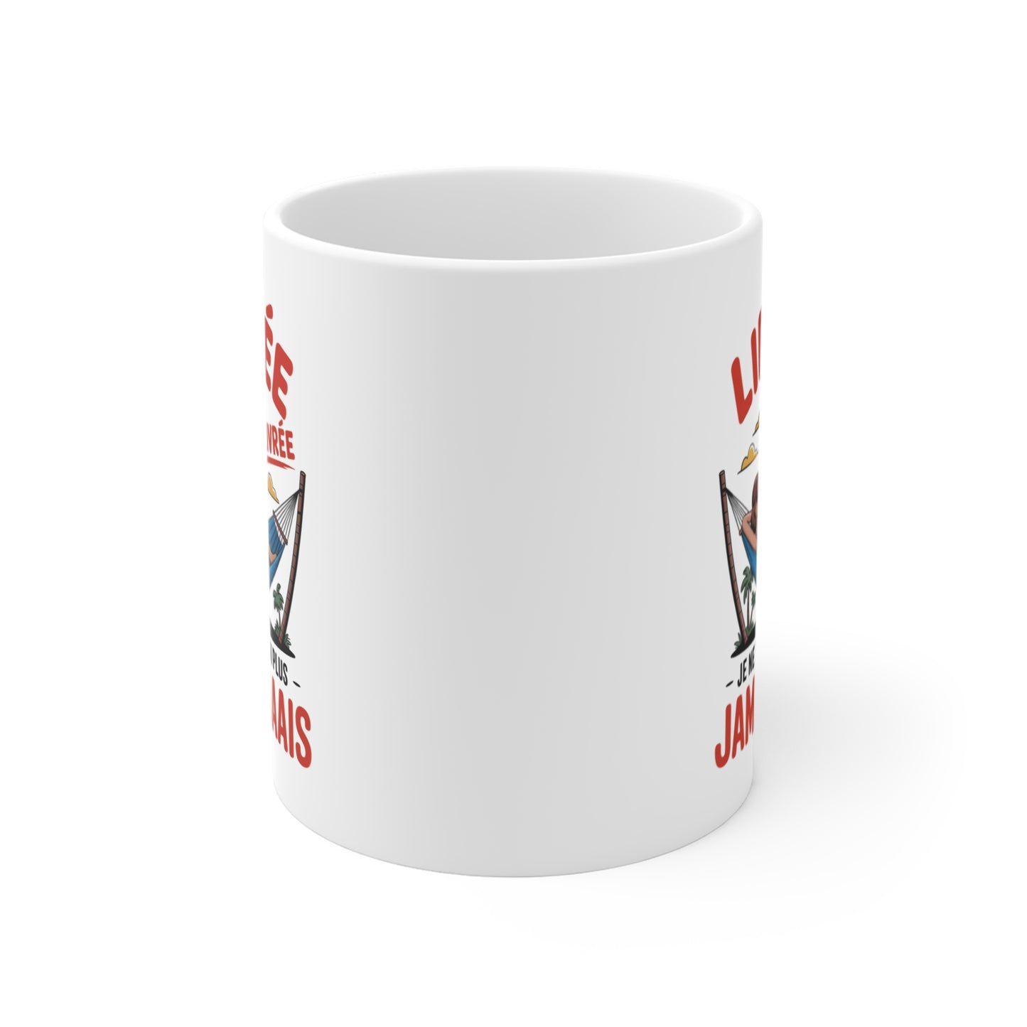 Mug Humour Vacances – Tasse Céramique 325ml Femme Hamac Cocktail – Cadeau Départ Retraite Été
