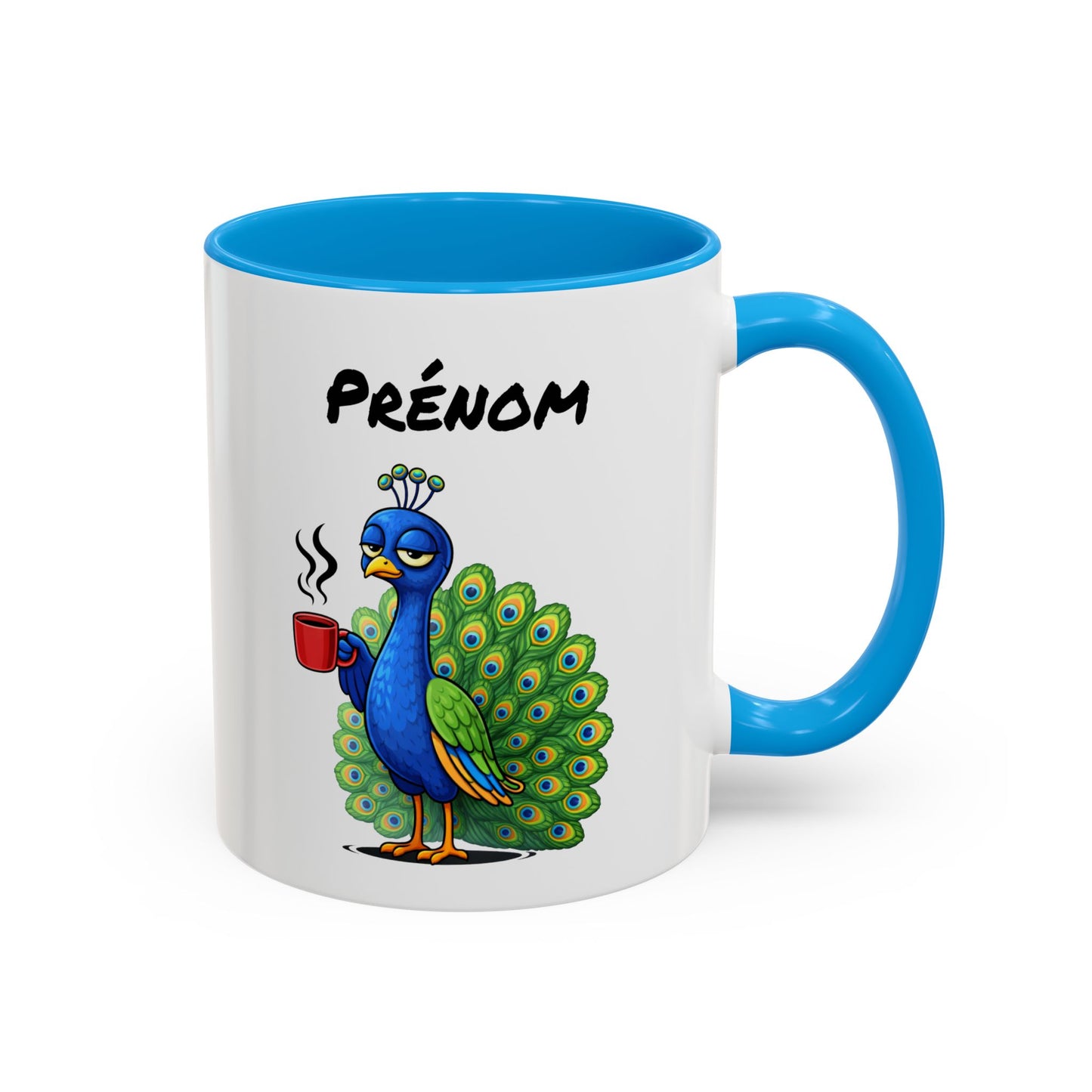 Tasse Paon Fatigué avec Café – Mug Animal Coloré et Humour – Illustration Oiseau Mignon 325ml