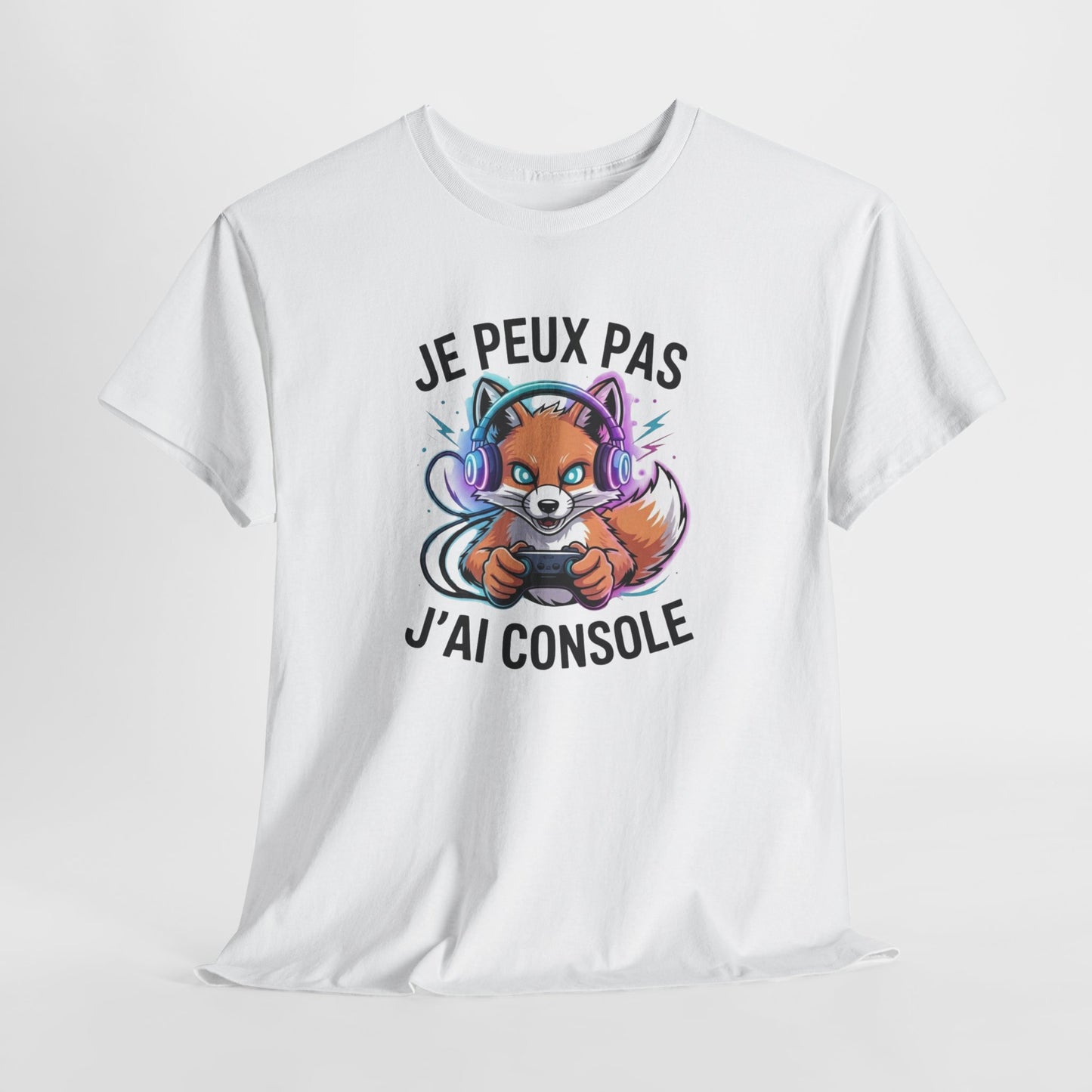 T-Shirt Gamer Homme Femme – Tee Shirt Jeu Vidéo Renard Console – Cadeau Gaming Drôle Noir Blanc Gris