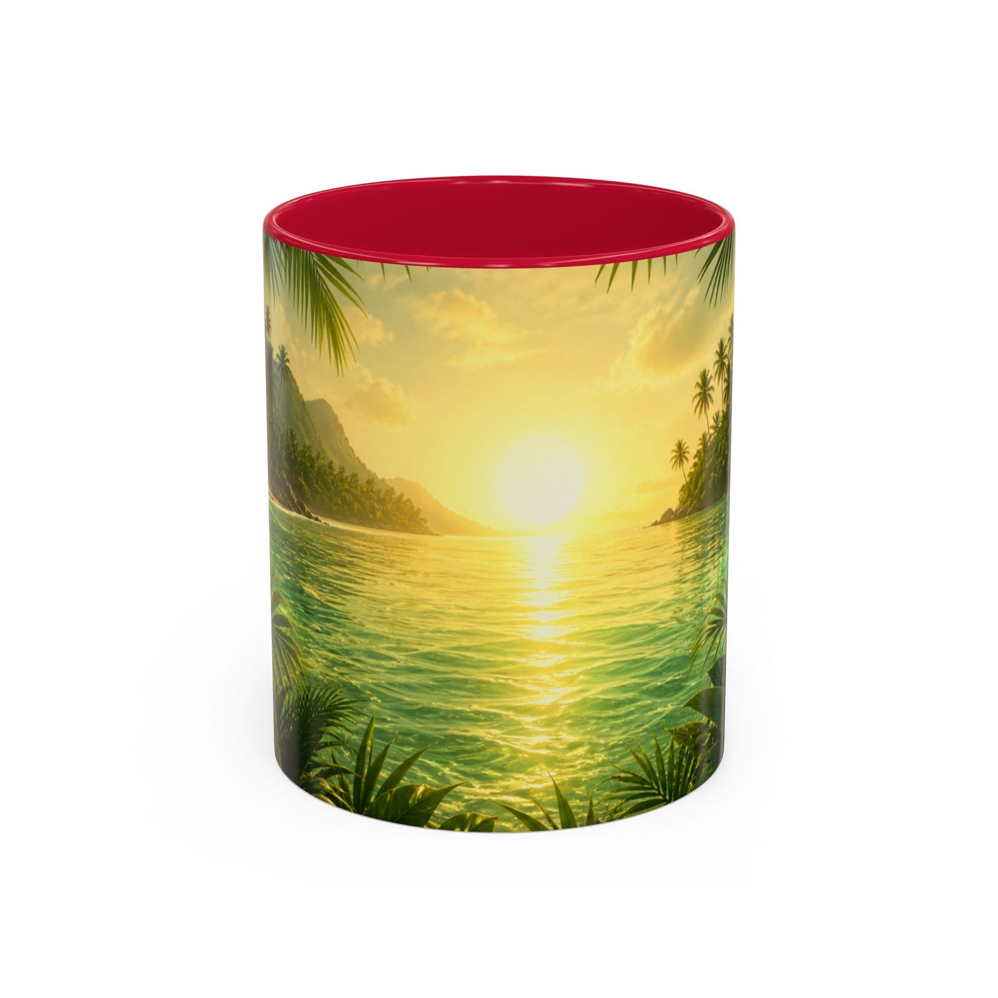 Tasse Plage Tropicale et Lagon – Mug Paysage Paradis Exotique – Design Nature et Palmiers – Céramique 325ml