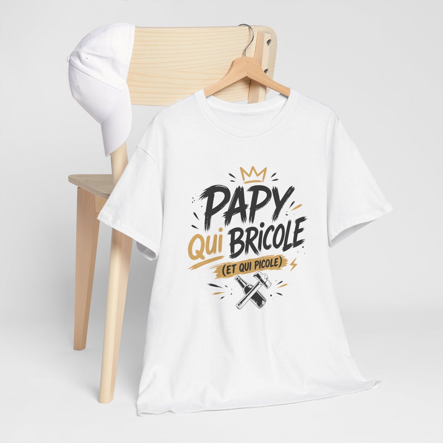 T-Shirt Papy Bricoleur Humour – Papy Qui Bricole Et Qui Picole – Cadeau Homme Bricolage Drôle