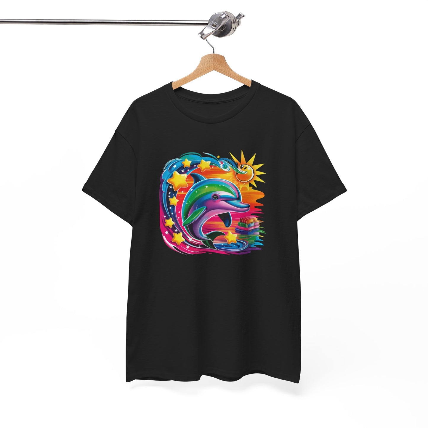 T-Shirt Dauphin Multicolore Fantaisie – Tee Shirt Animal Marin Style Cosmique Étoilé – Cadeau Adulte Original Noir Blanc Gris