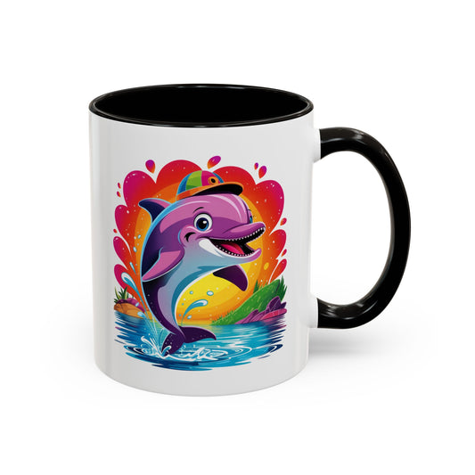 Mug Dauphin Mignon – Tasse Design Océan avec Arc-en-ciel et Soleil – Cadeau Original 325ml