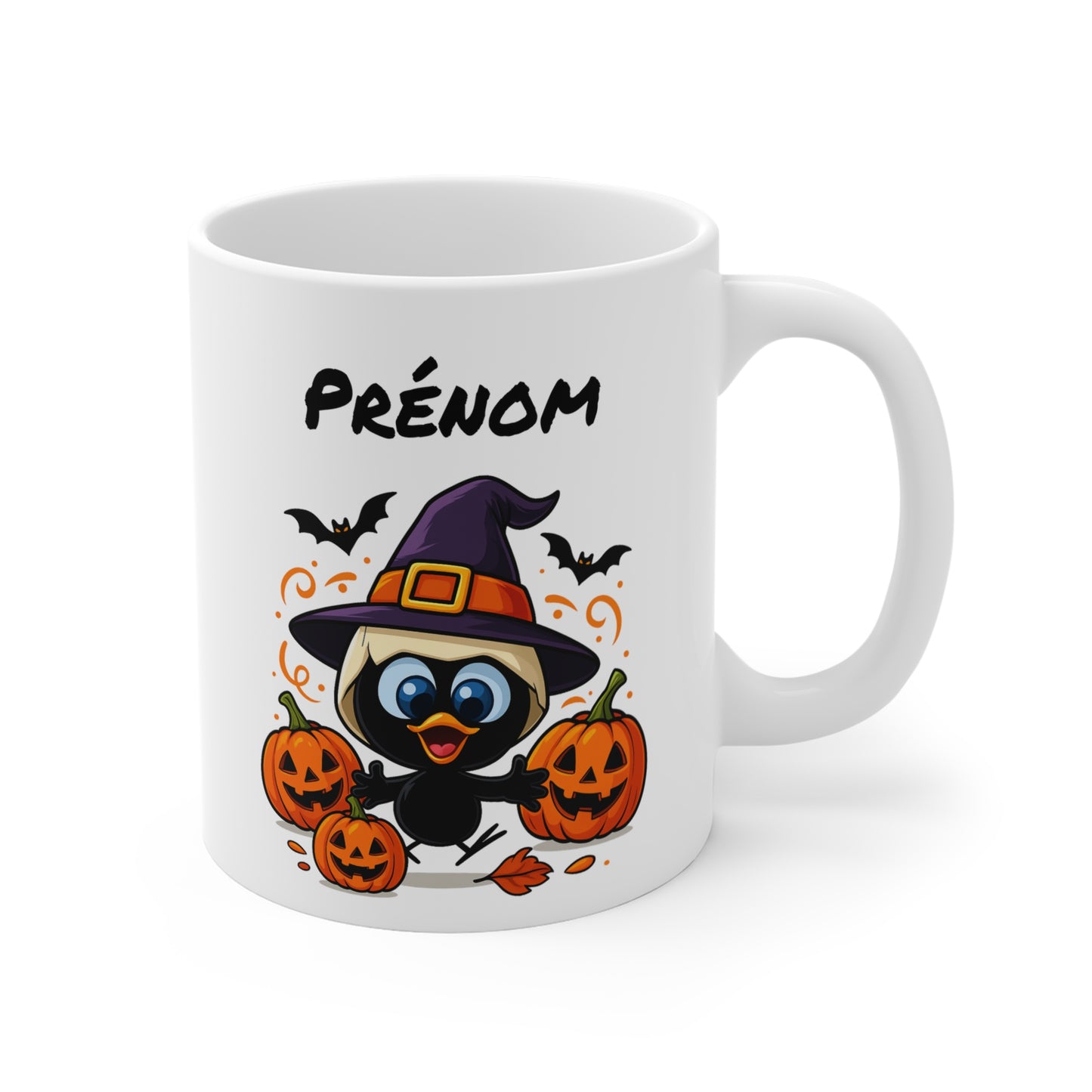 Tasse Personnalisable Calimero Sorcier Halloween – Mug Prénom Citrouilles Mignon 325ml – Cadeau Original Animaux