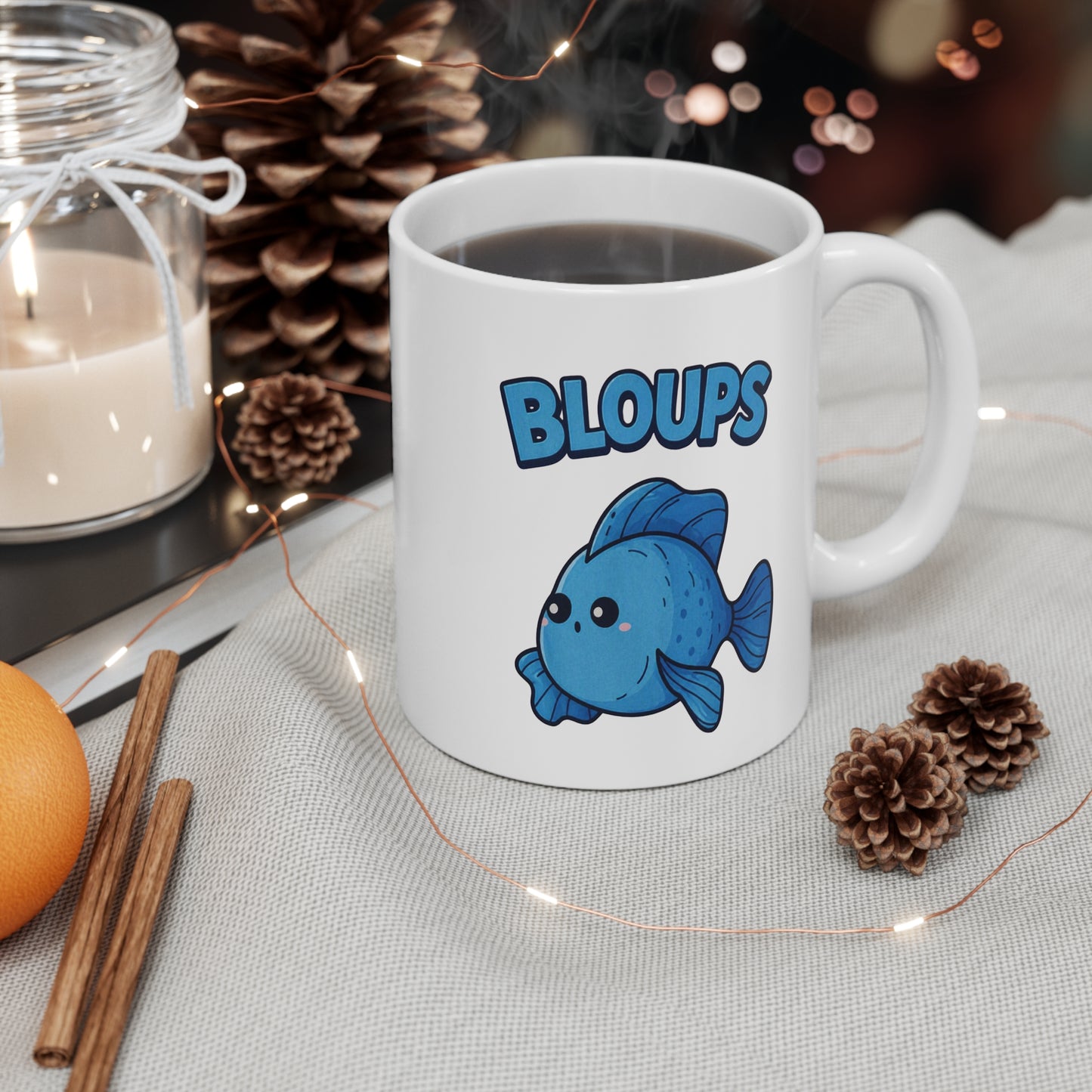 Tasse Bloups Poisson Kawaii – Mug Animal Marin Mignon Bleu – Cadeau Humour Enfant Homme Femme 325ml
